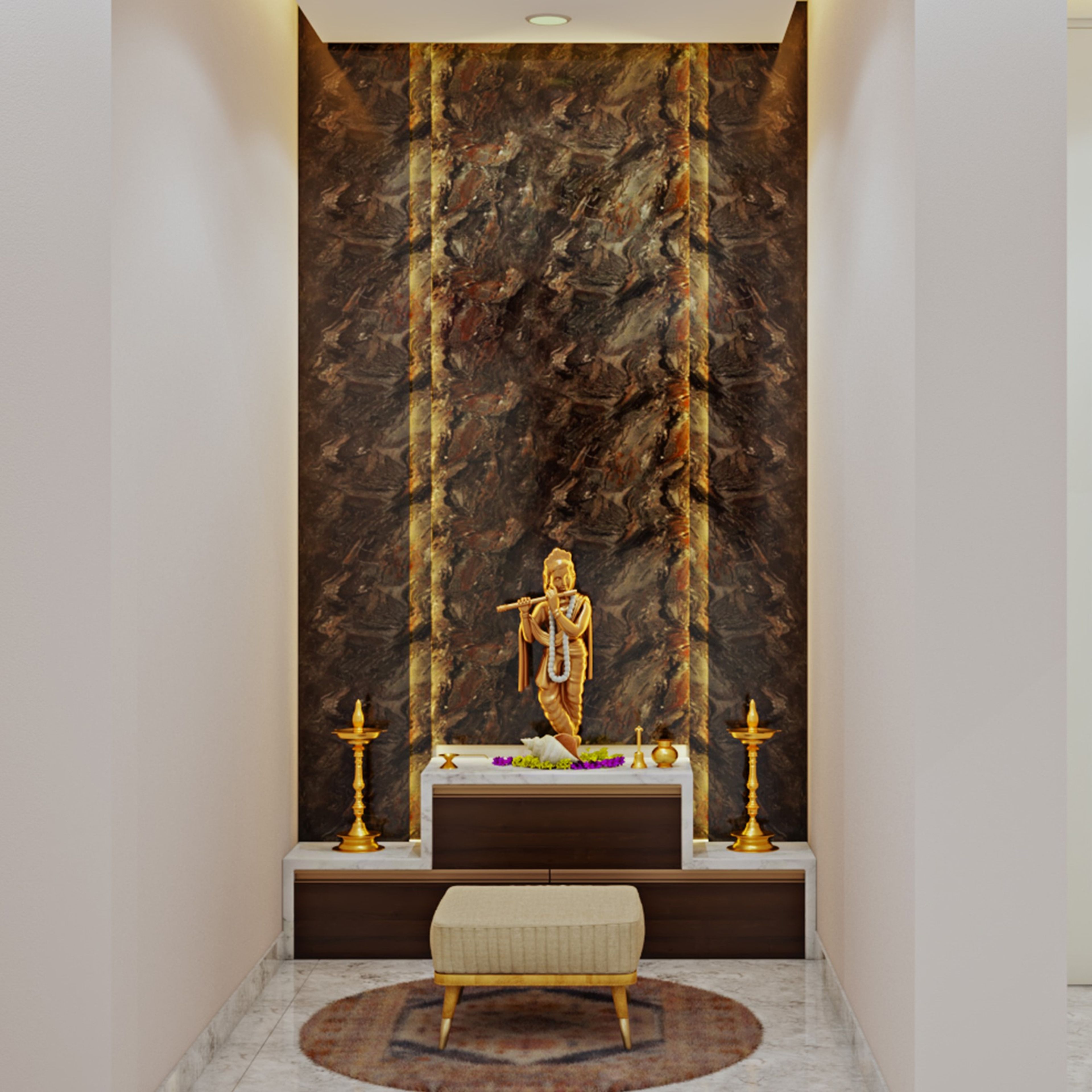 Pooja room with Brown Backdrop