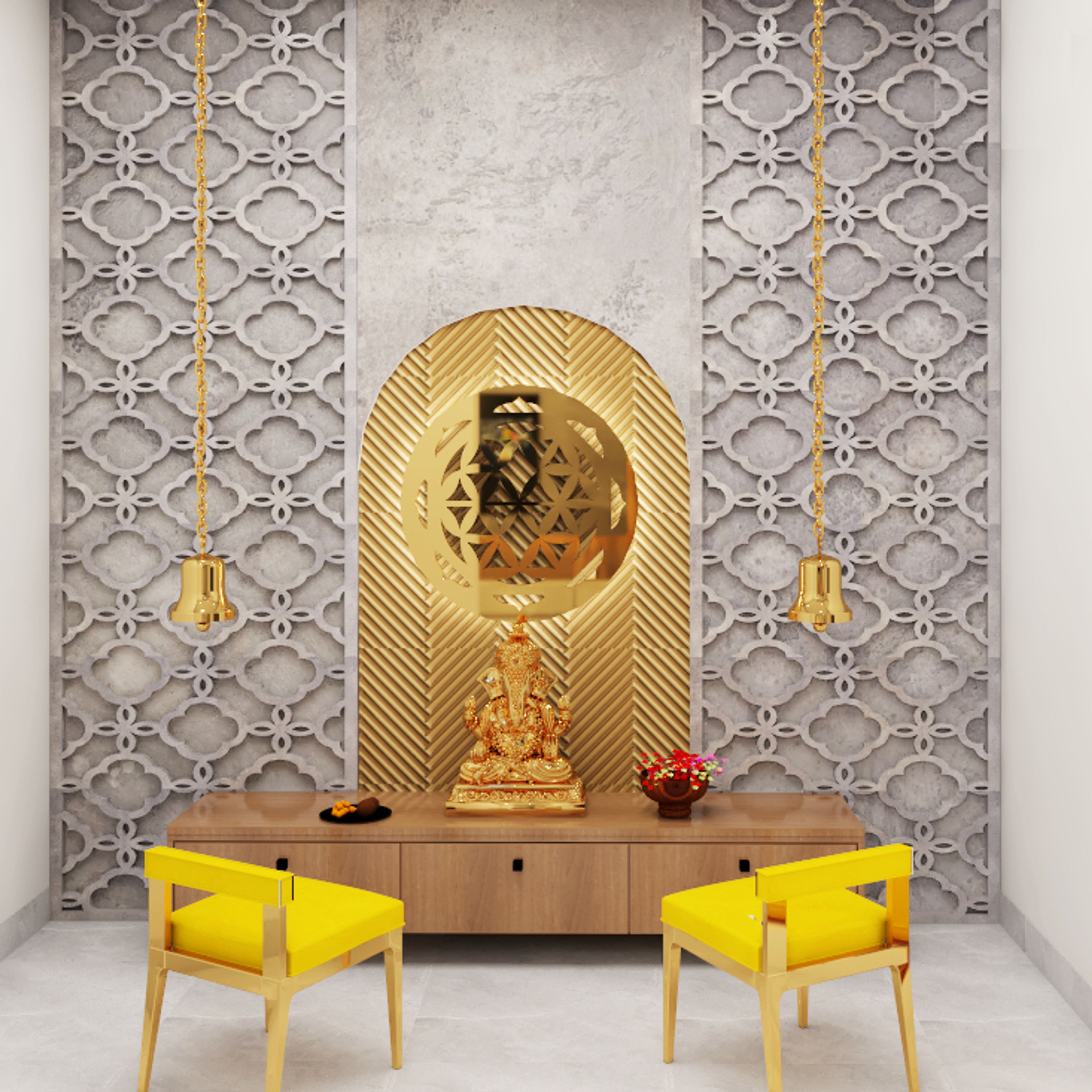 Pooja Room with Jaali Backdrop