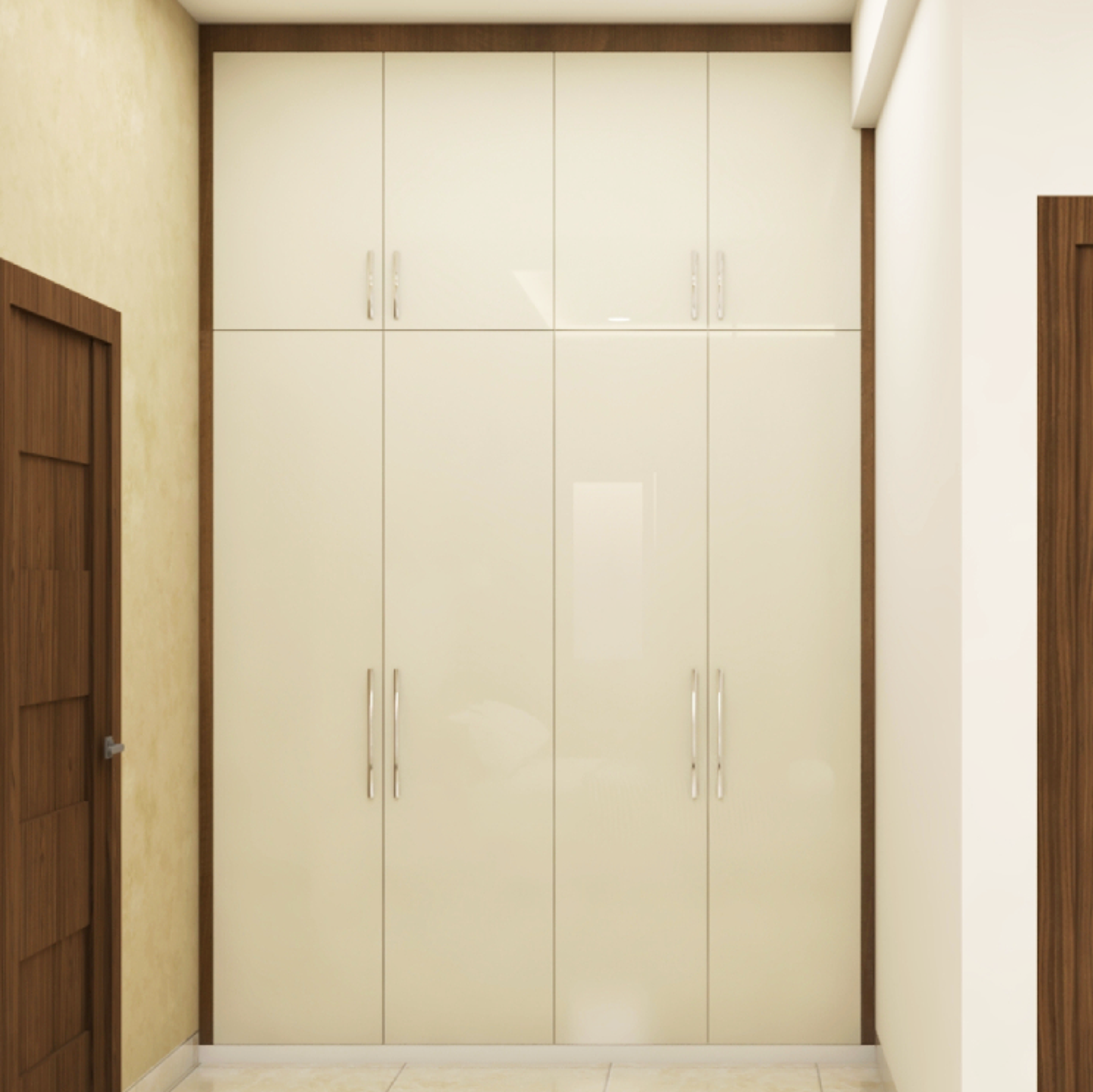 Straight Hinged 4-Door Modern Wardrobe Design with Loft Storage