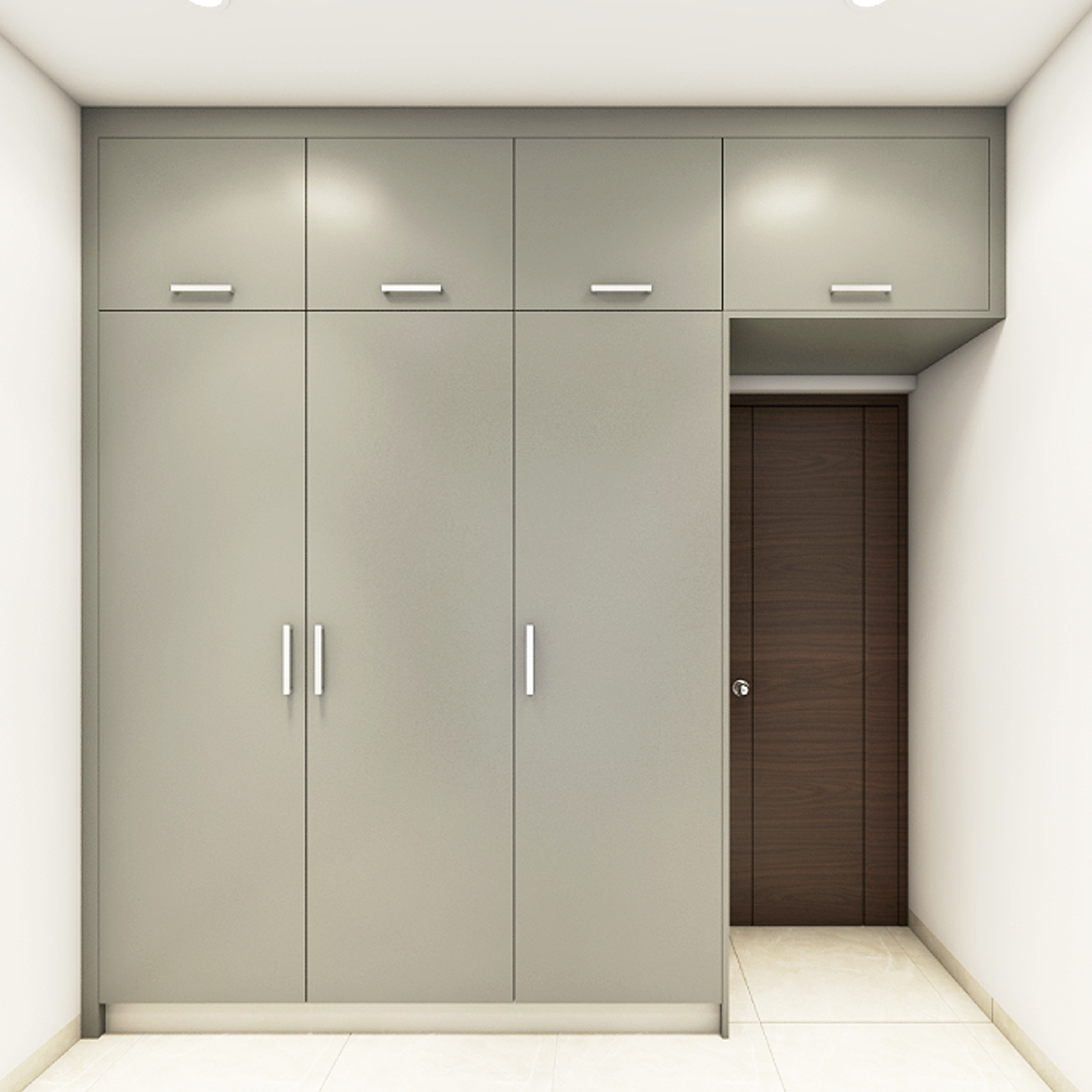 Grey Straight Hinged Modern Wardrobe Design with Loft Storage