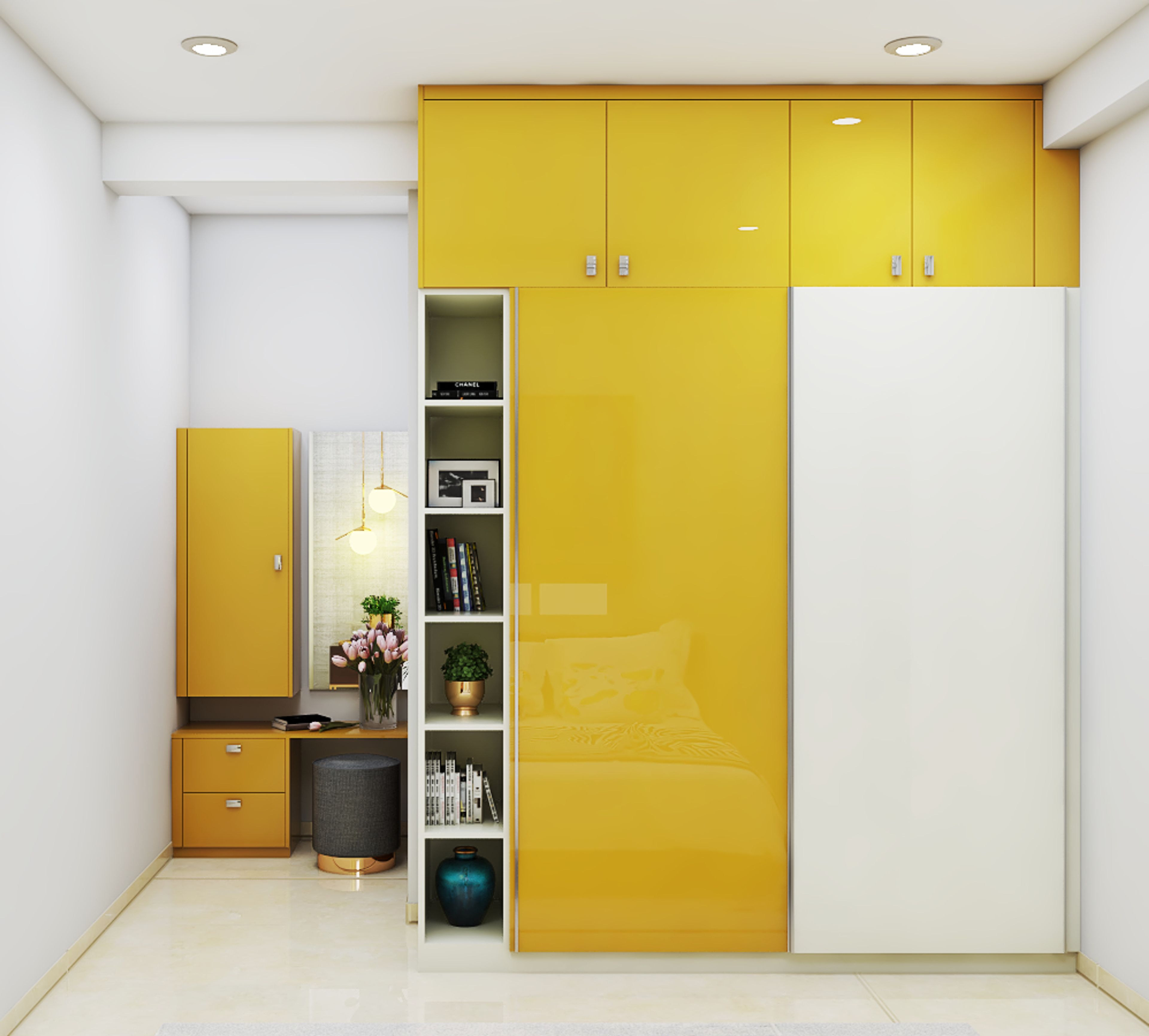 Yellow and White Contemporary Sliding Door Wardrobe Design Idea