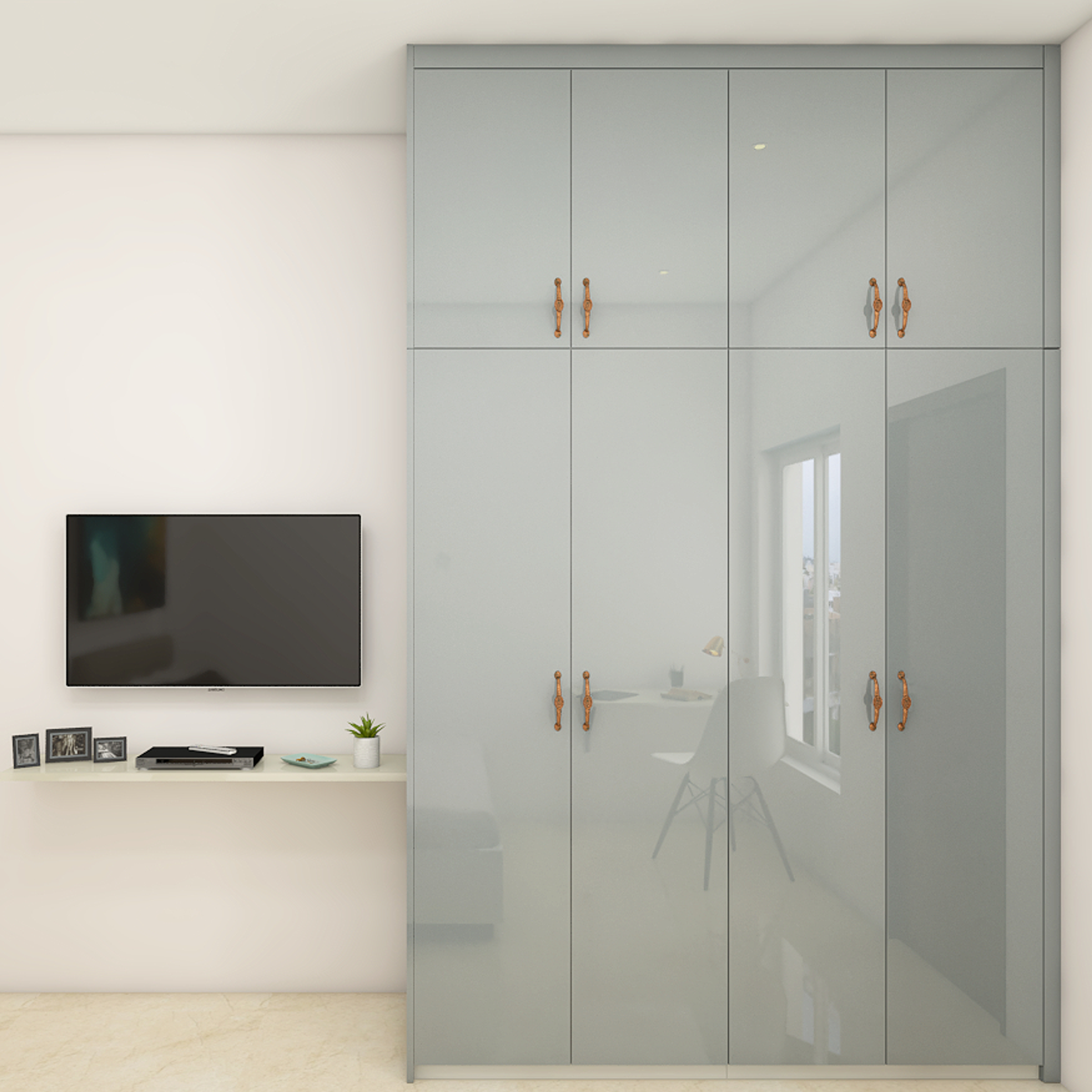 Grey Straight Hinged Modern Wardrobe Design with Loft Storage