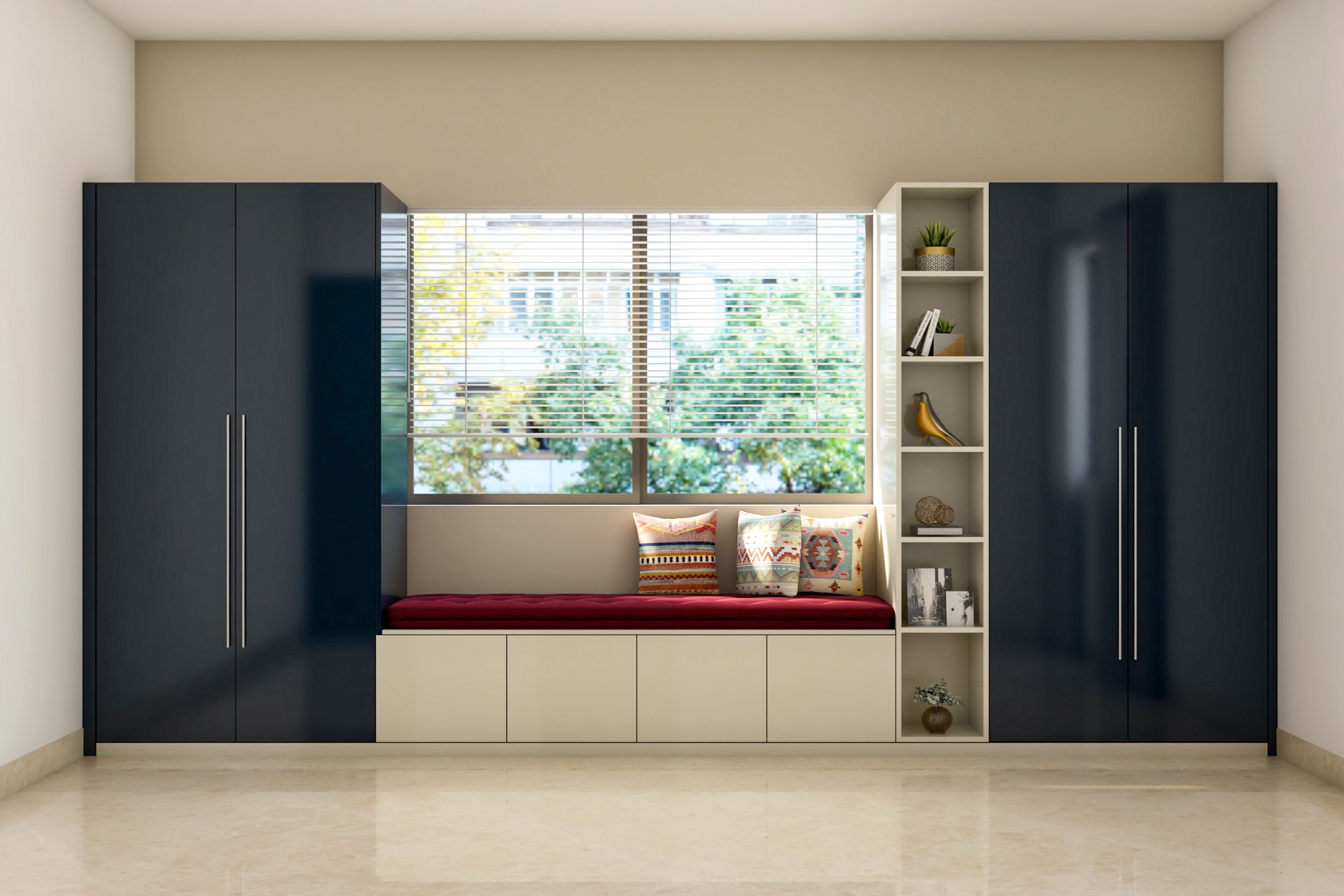 Twin Hinged Modern Wardrobe Design with Seating