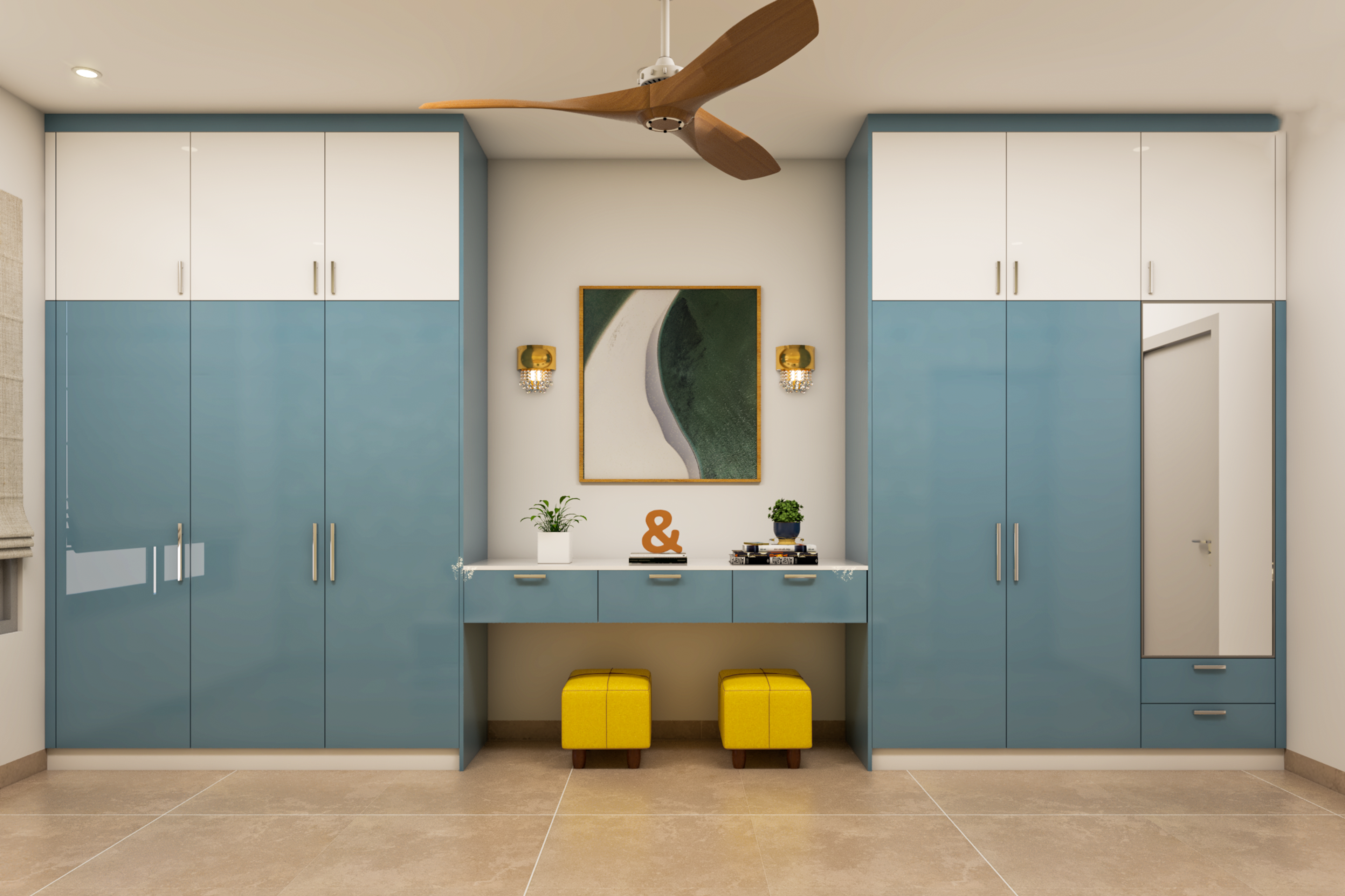 Glossy Finish Contemporary Wardrobe Design With Spacious Interiors