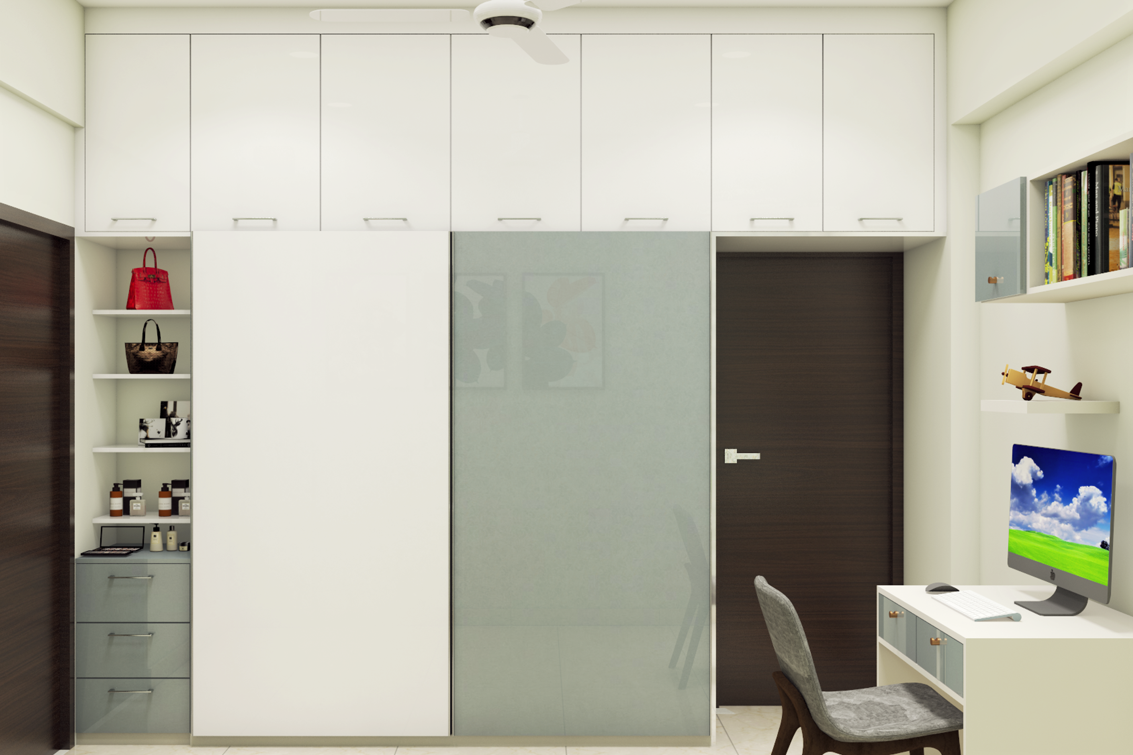 Spacious All-White Themed Wardrobe With Modern Interiors