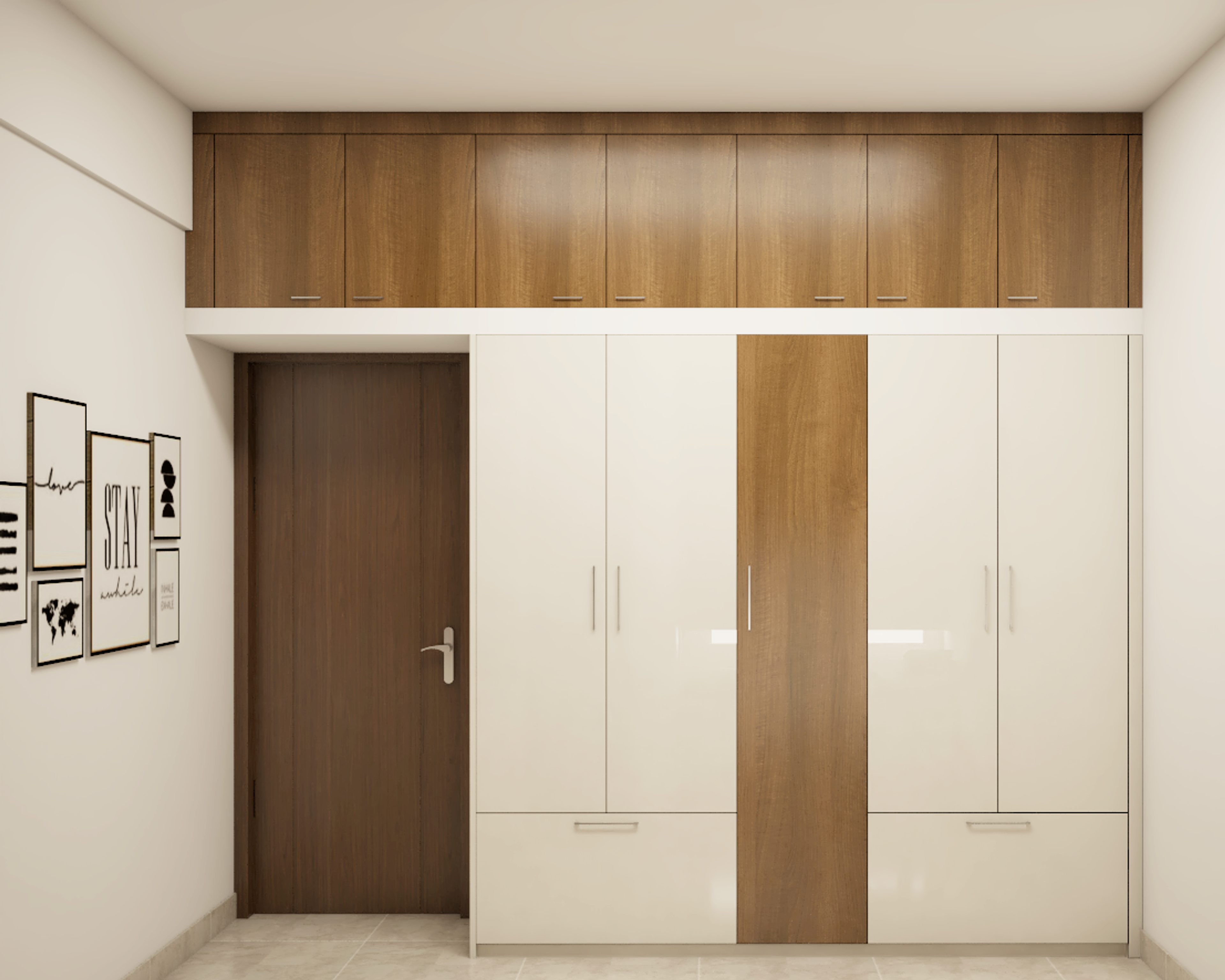 Modern Wardrobe With Contrasting Wooden & White Laminates