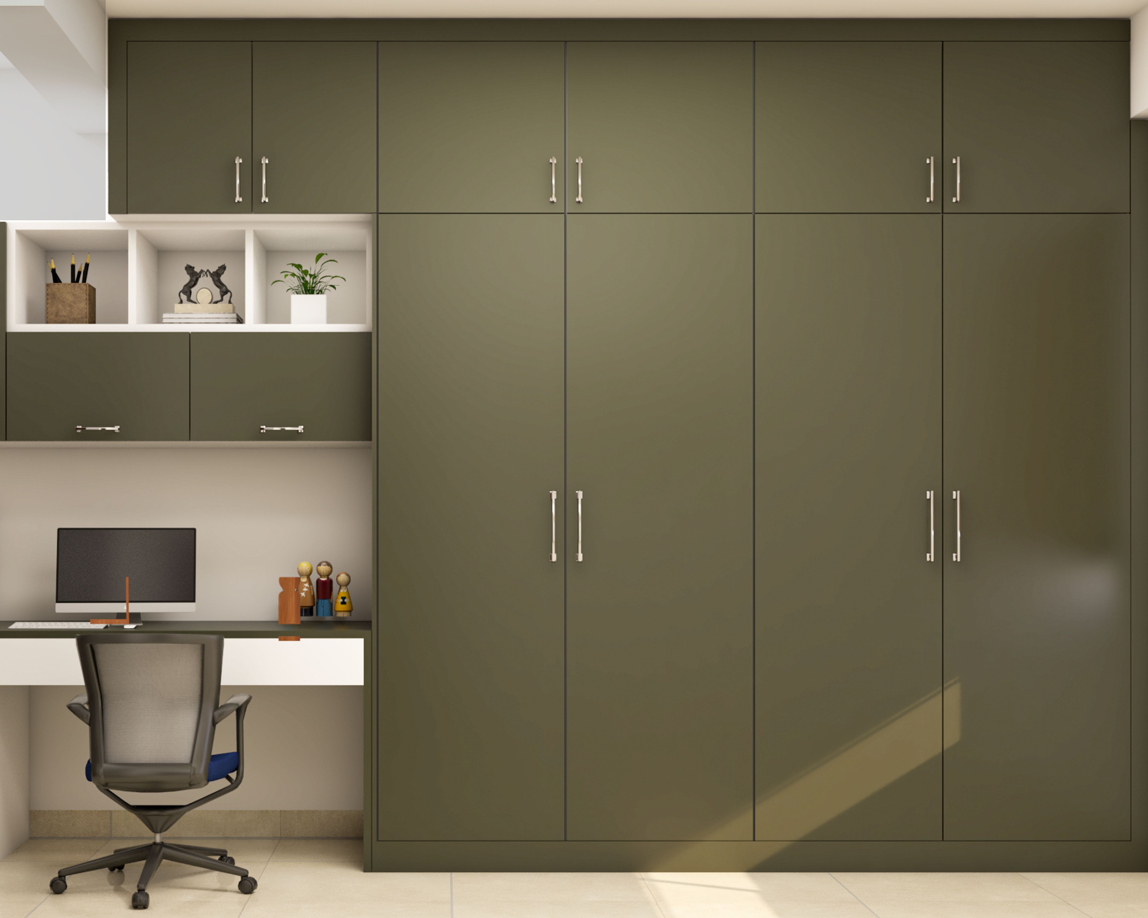 Matt Finish Modular Wardrobe With Monochromatic Theme - Livspace