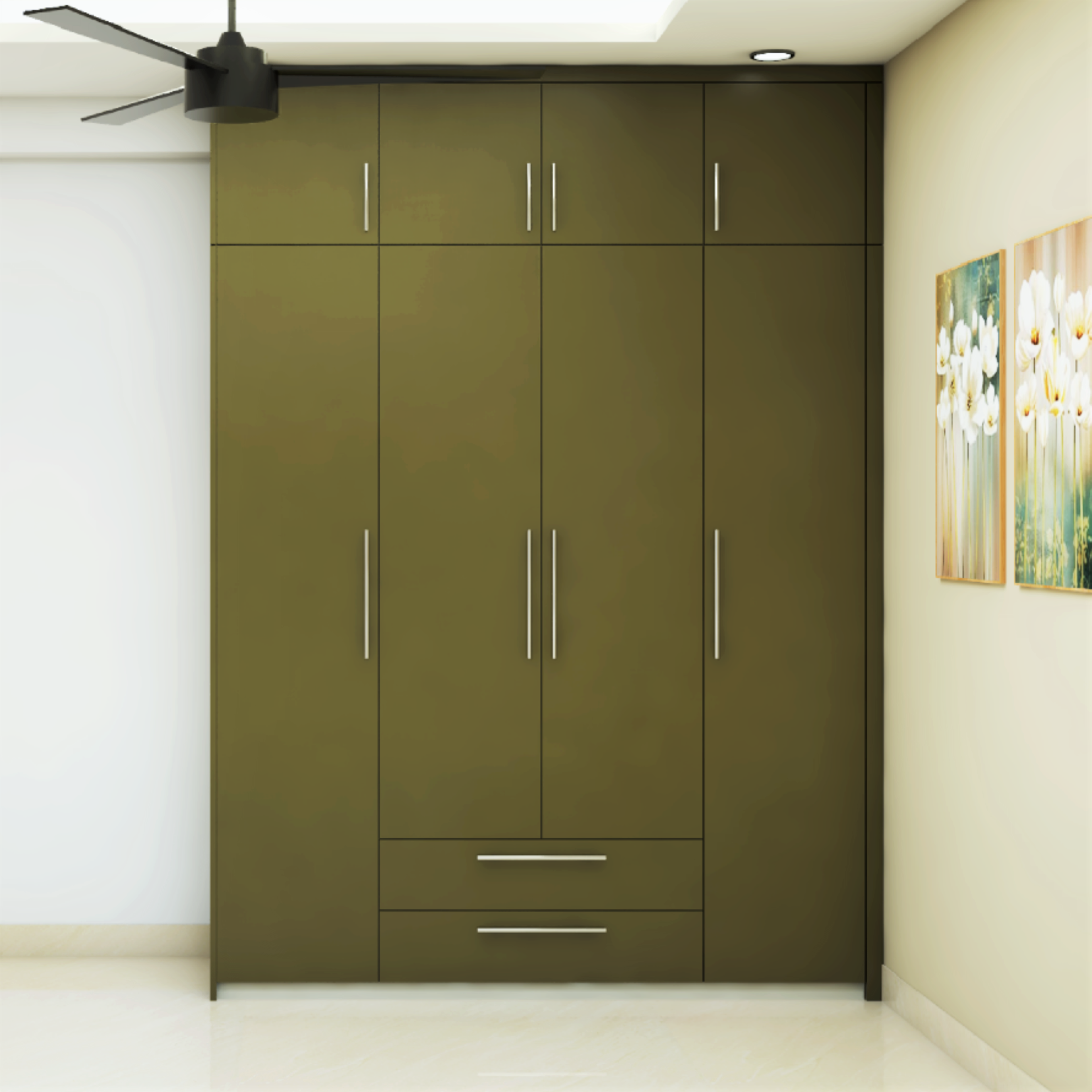 Olive Green Wardrobe With Modular Design For Rental Homes - Livspace