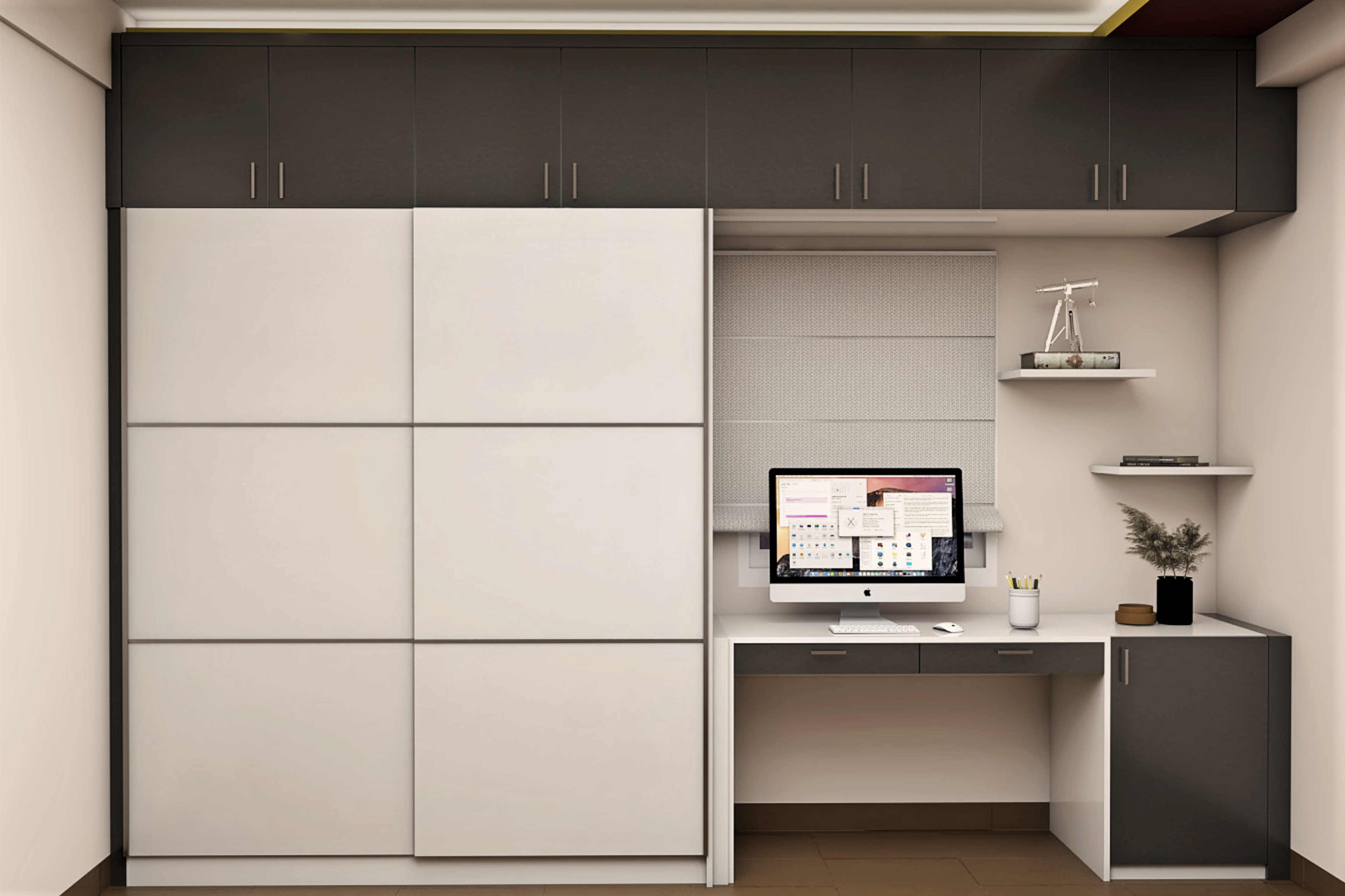 Modular Spacious Wardrobe With Sliding Doors And Ivory Finish - Livspace