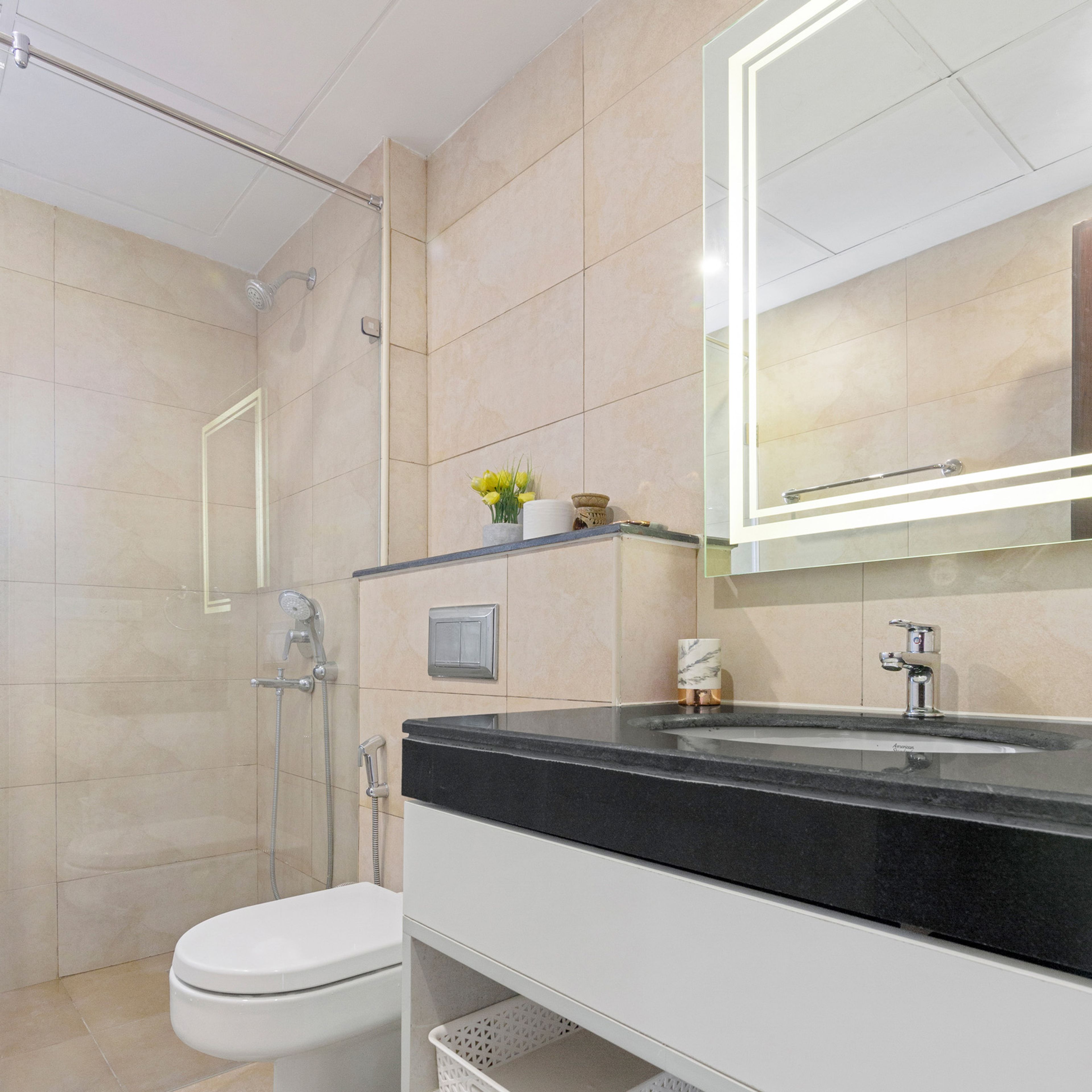 Modern Beige Bathroom Design With A Vanity Unit