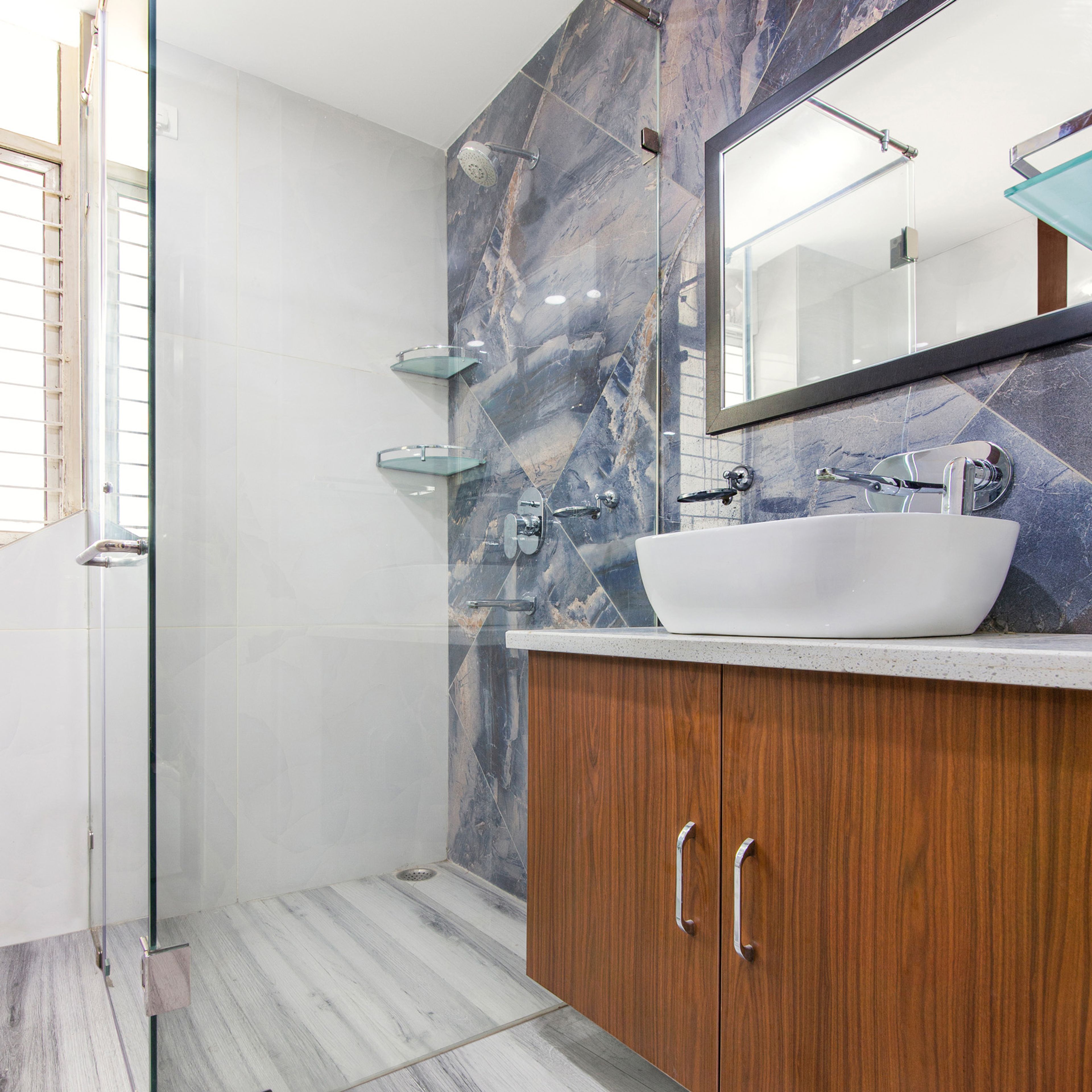 Modern Bathroom Design With Cabinet Storage And A Vanity Unit