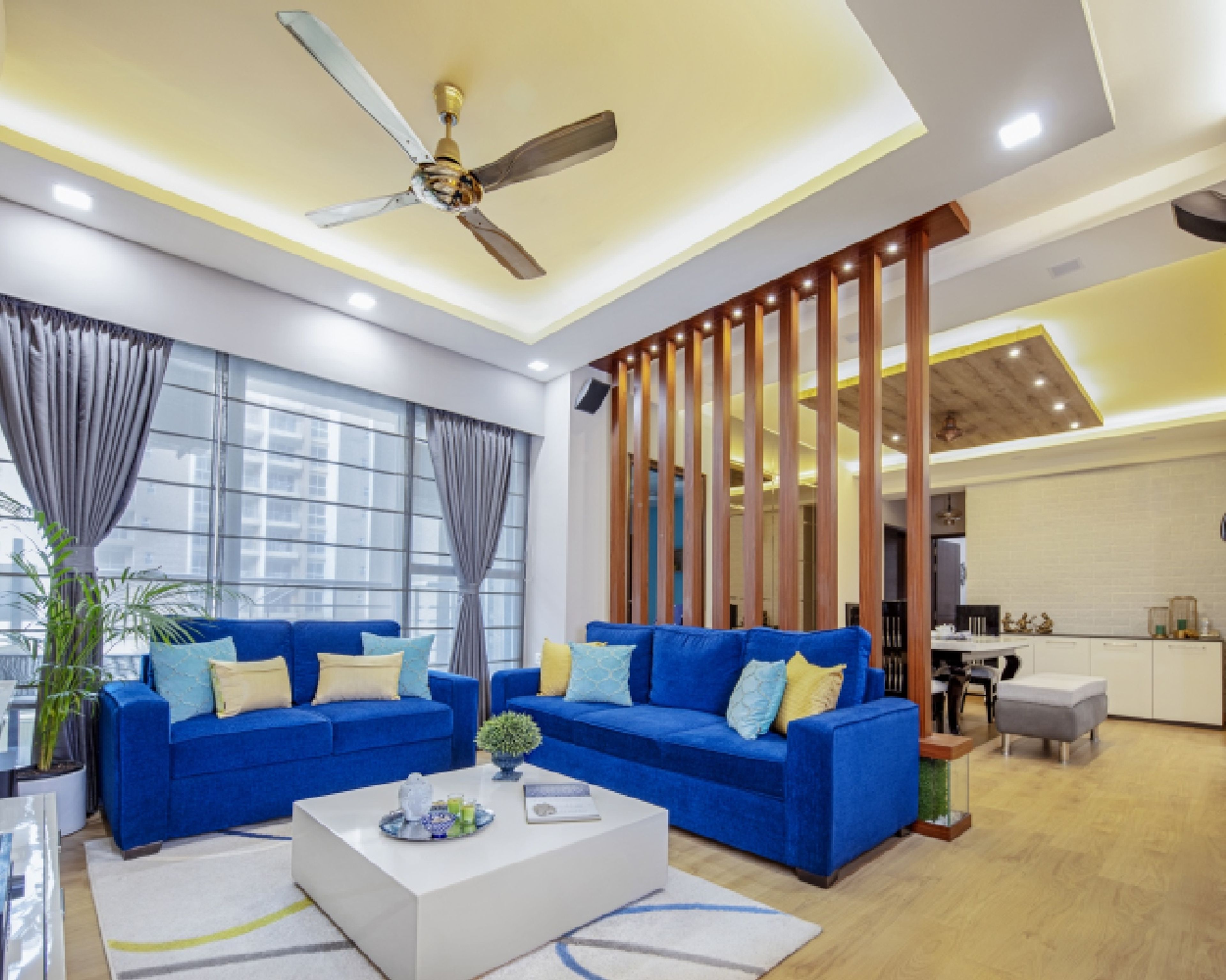 Rectangular POP Ceiling With Recessed And Cove Lights - Livspace