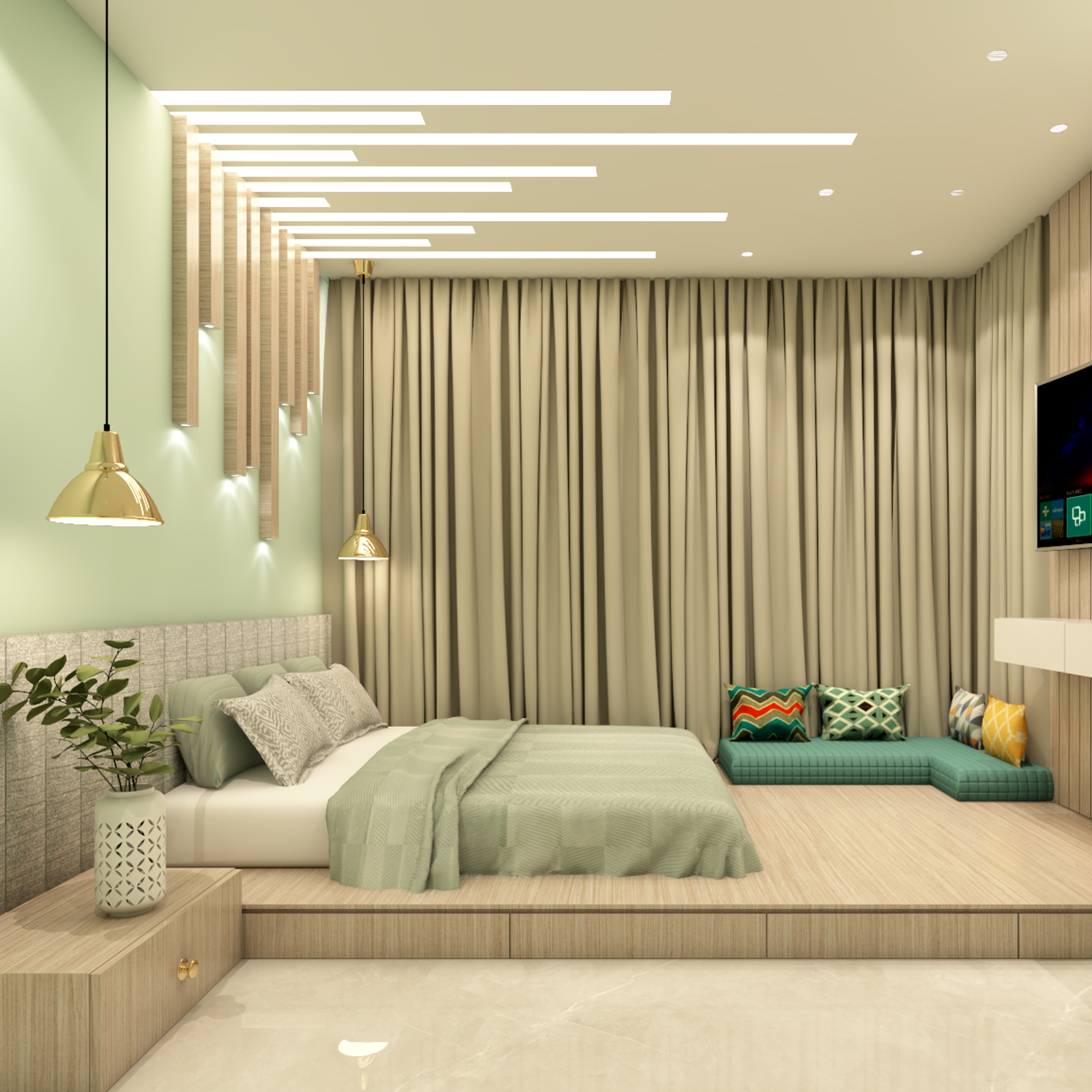 Rectangular Gypsum Ceiling Design - Livspace