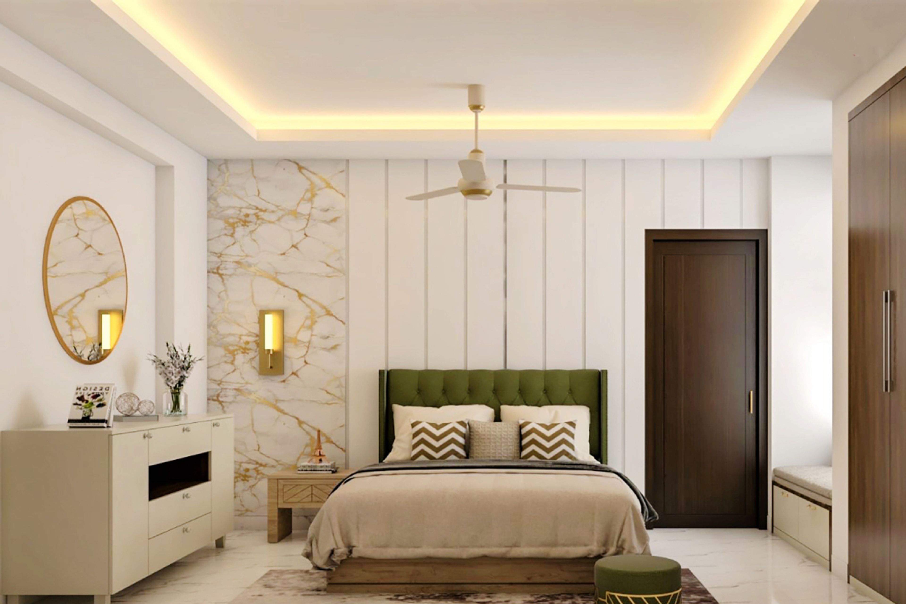 White False Ceiling With Cove Lights - Livspace