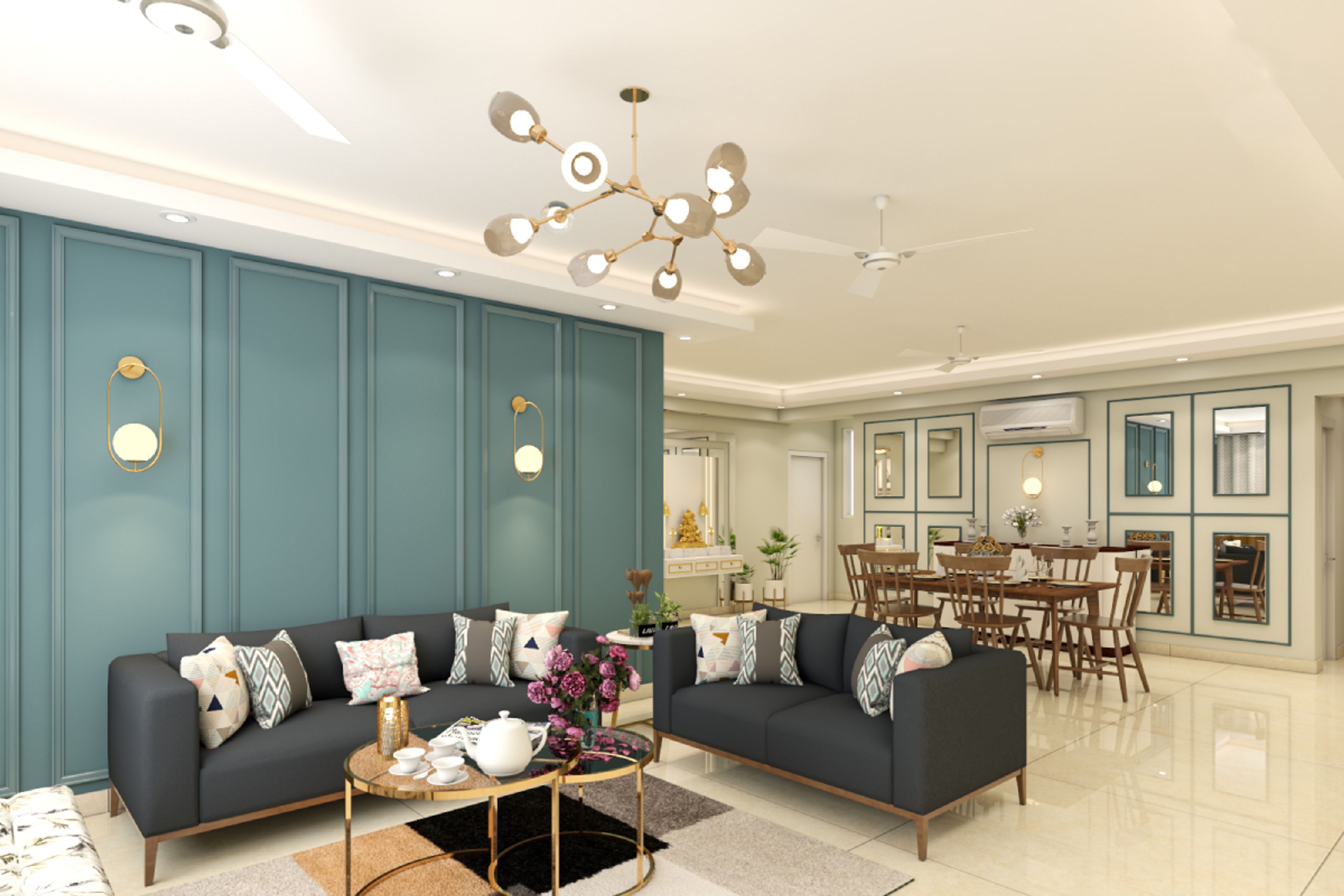 Peripheral Ceiling With Chandelier - Livspace