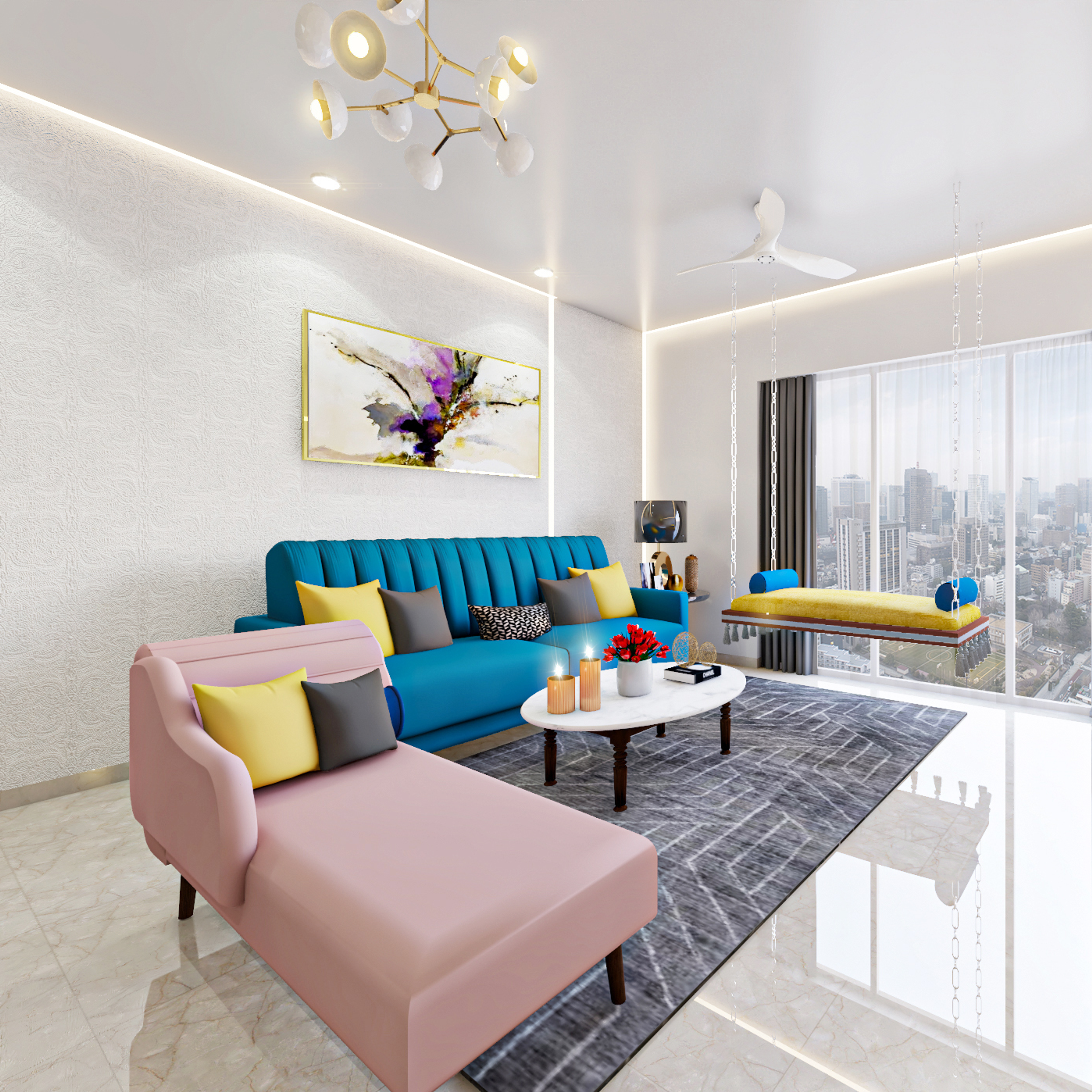 Ceiling Design With Profile Lights - Livspace