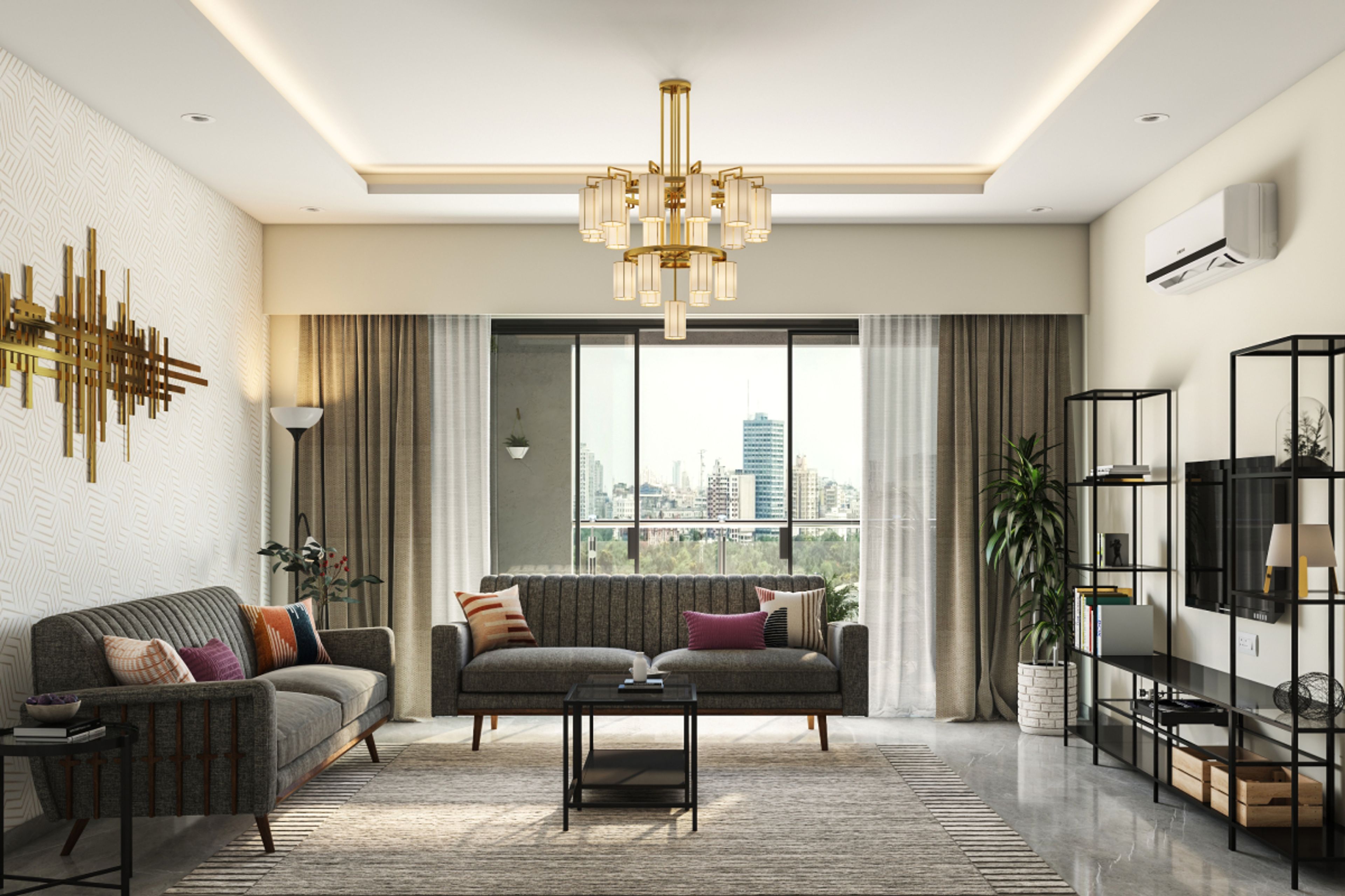 Modern Peripheral Gypsum Ceiling Design With Chandelier