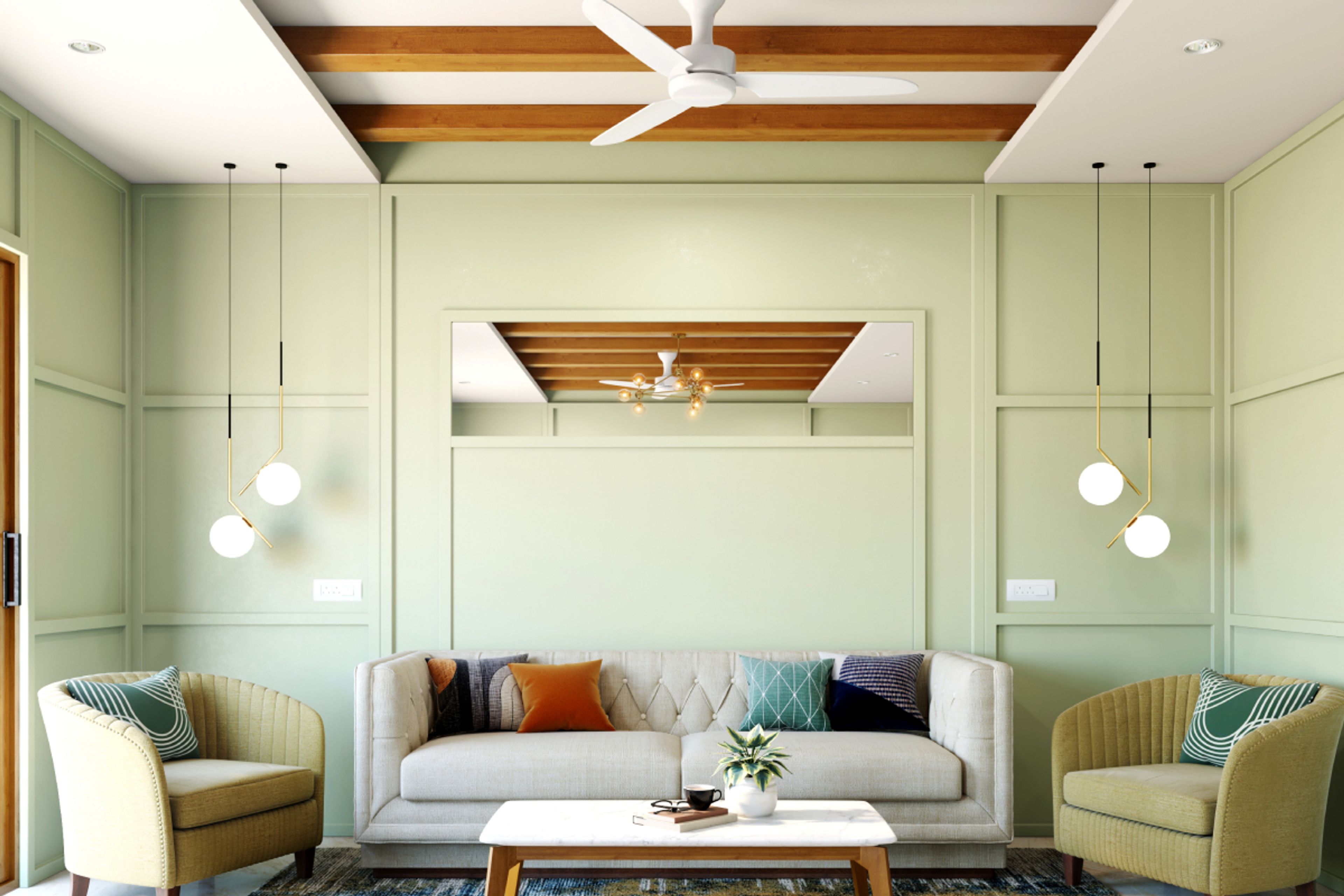 Gypsum And Wood Ceiling Design - Livspace