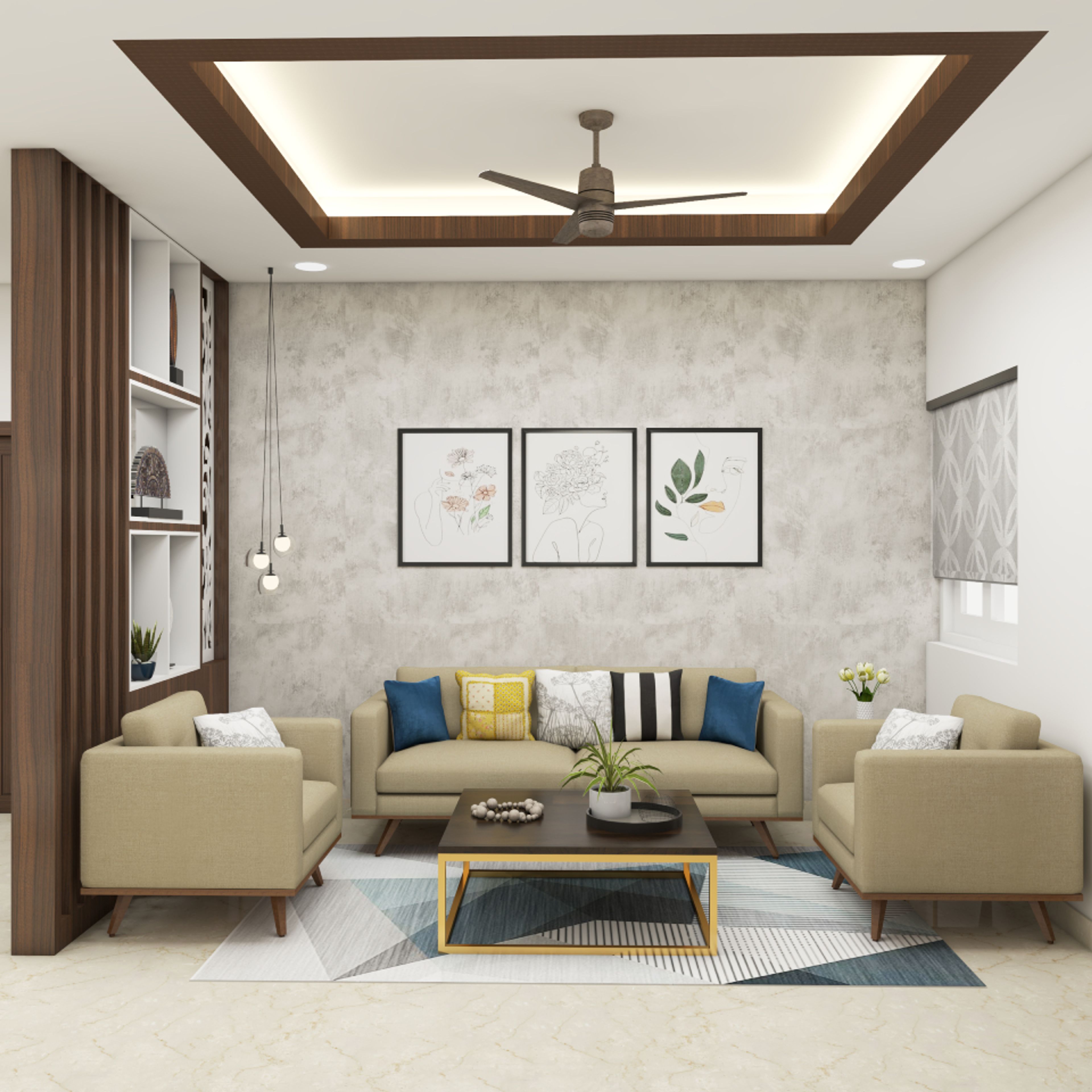 Wood And Gypsum Ceiling Design - Livspace