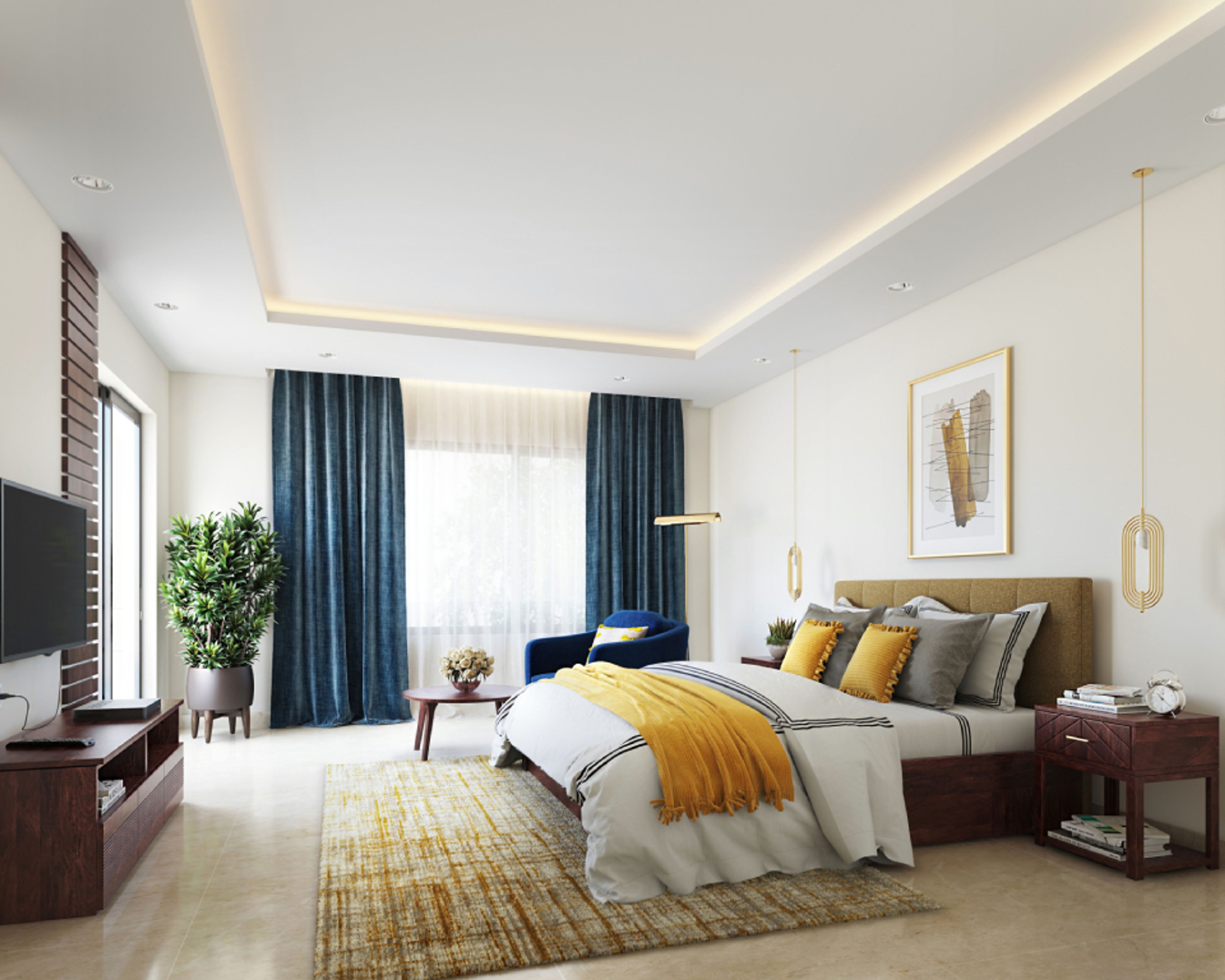 Gypsum Ceiling With Pendant Lights - Livspace