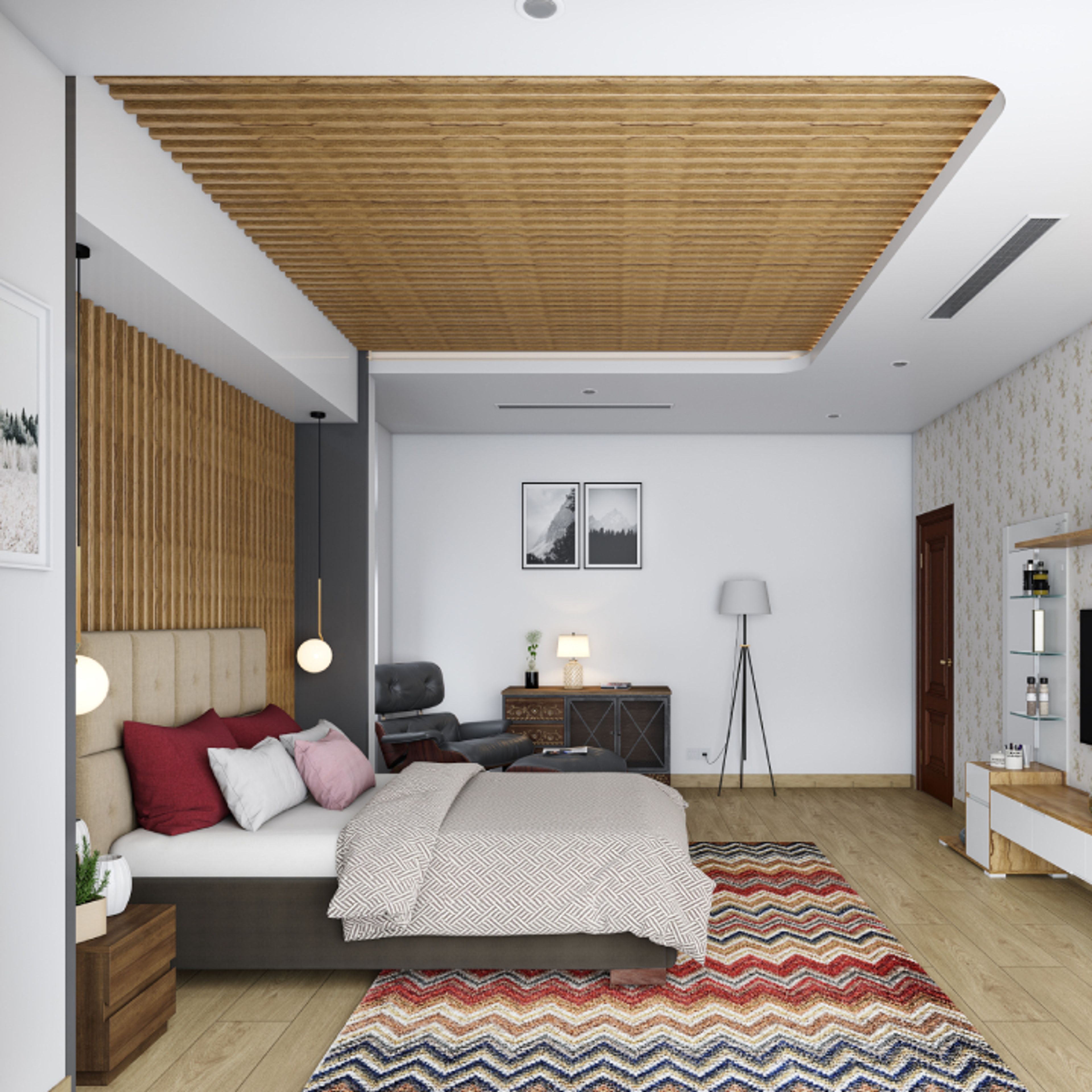 Modern Gypsum And Wooden Bedroom Ceiling Design