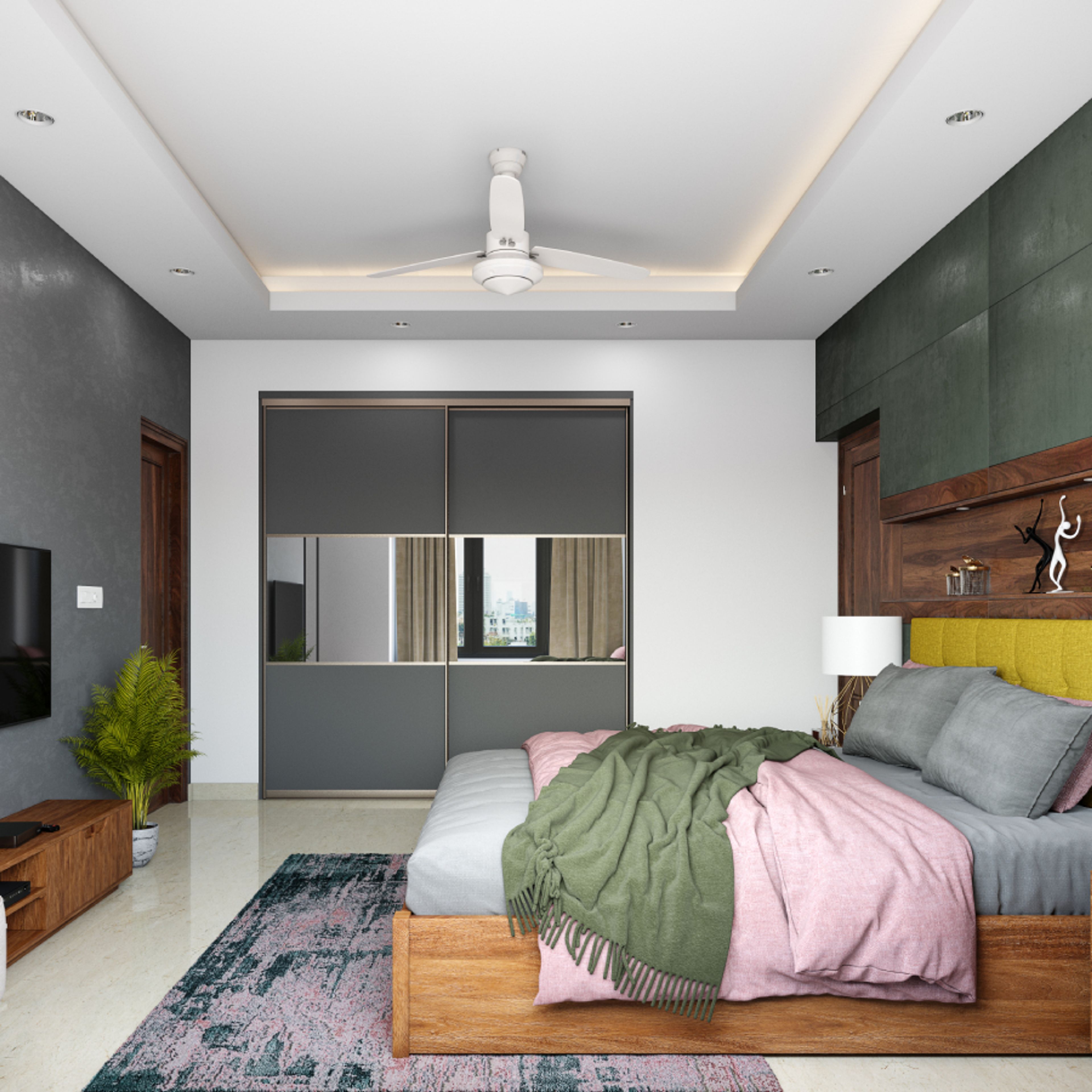 Modern Bedroom Peripheral Ceiling Design In A Rectangular Shape