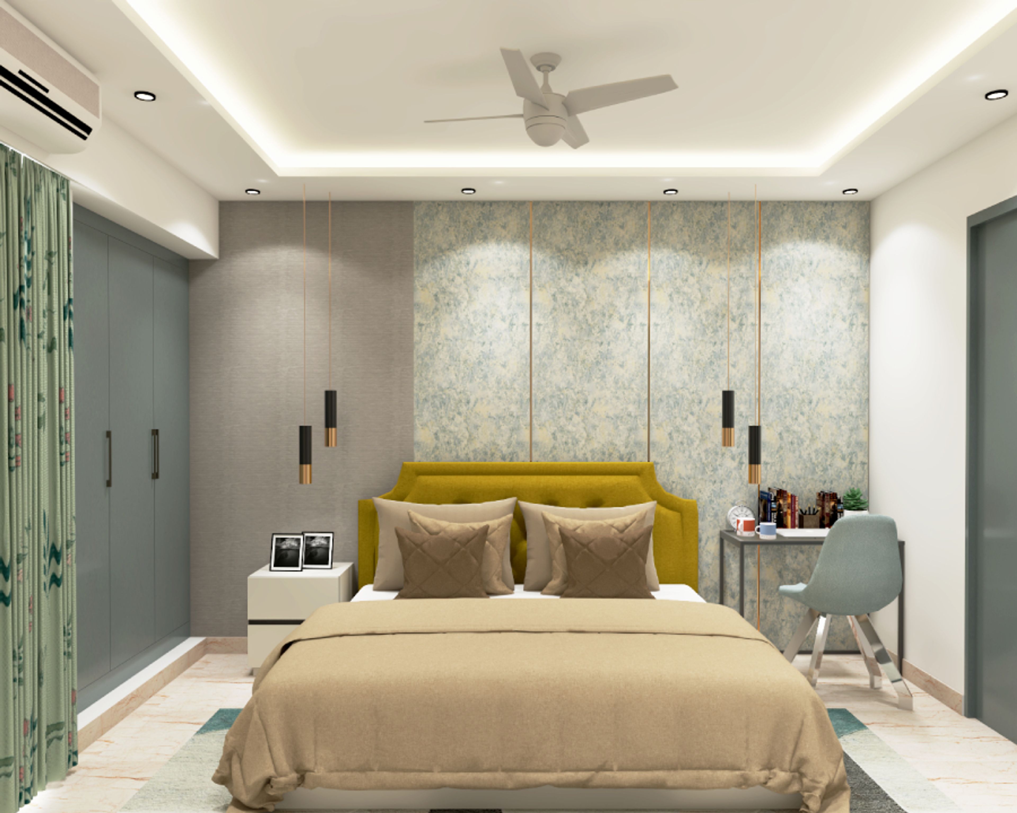 Modern Rectangular False Ceiling With A Painted Finish For Bedrooms