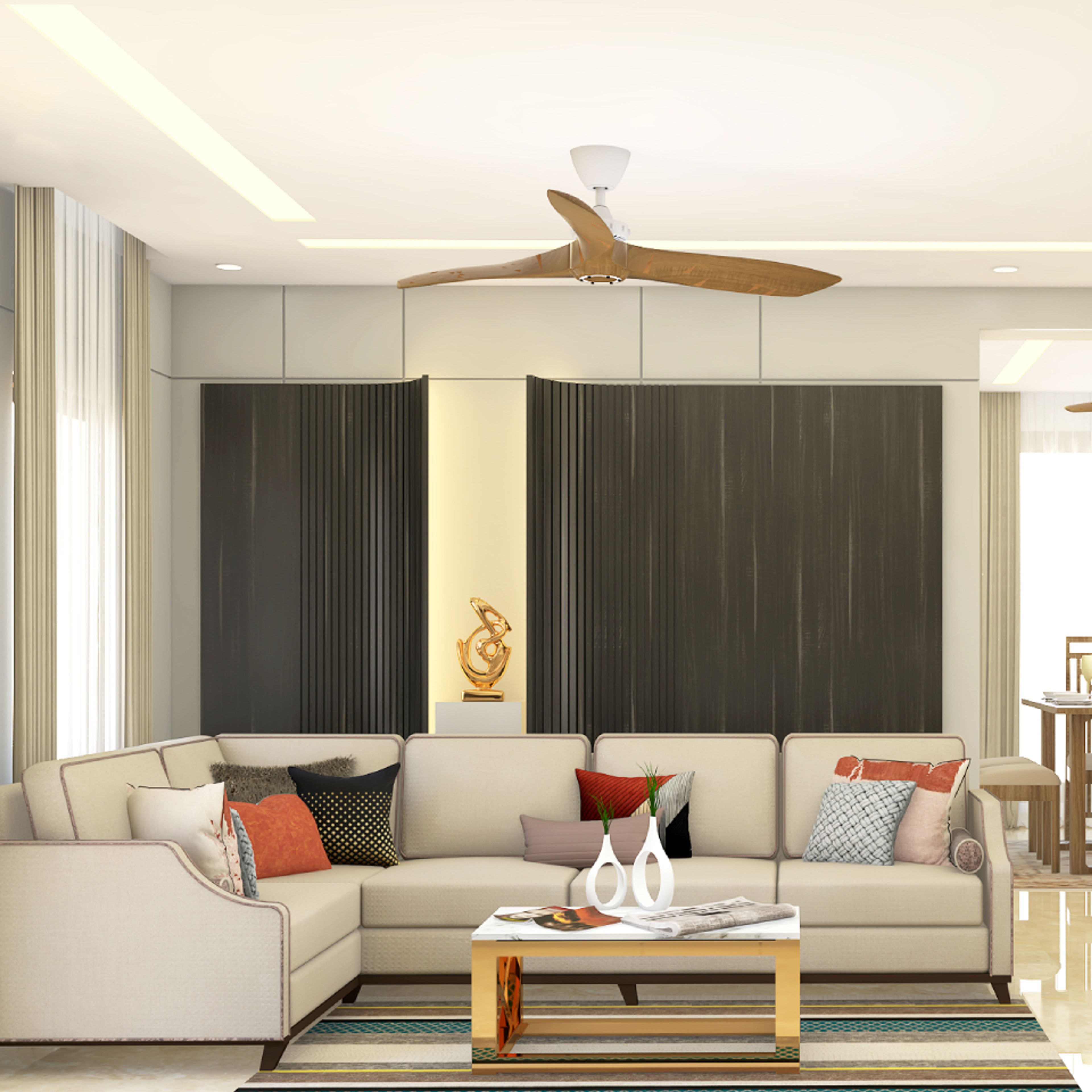 Single-Layered False Ceiling With Profile Lights - Livspace