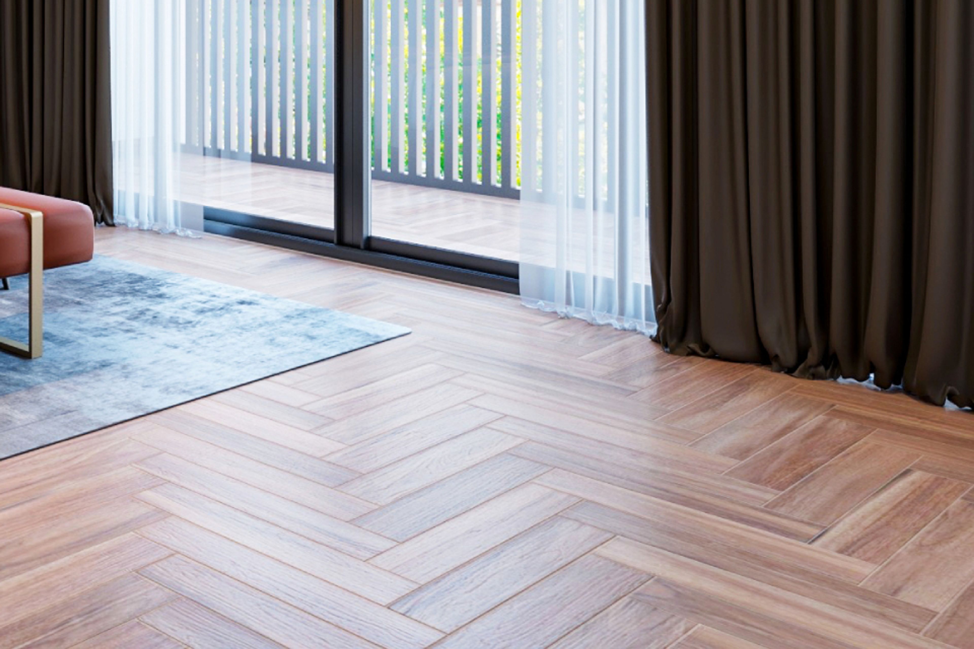 Brown Flooring With A Herringbone Pattern - Livspace
