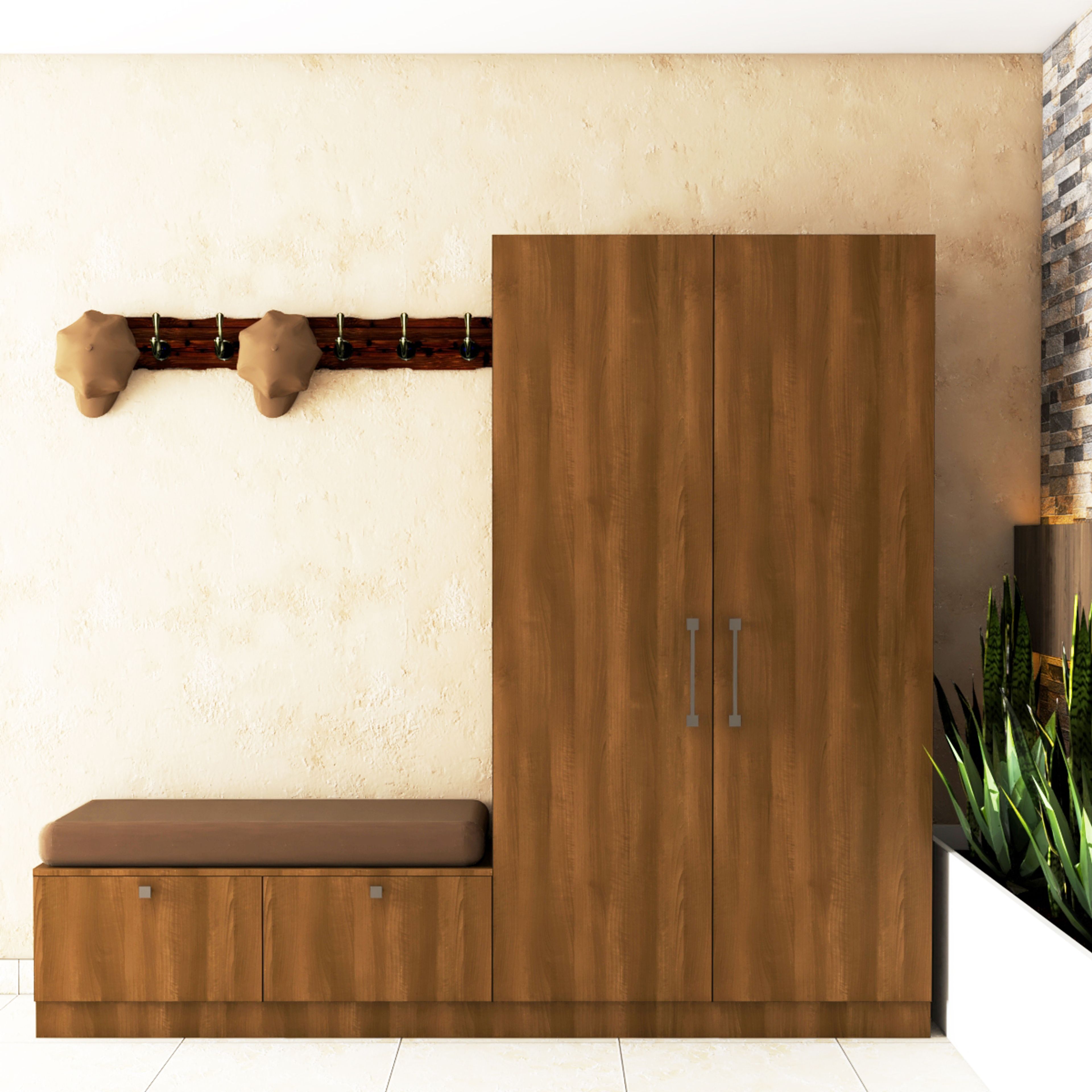 Modern Foyer Design With Rustic Wallpaper