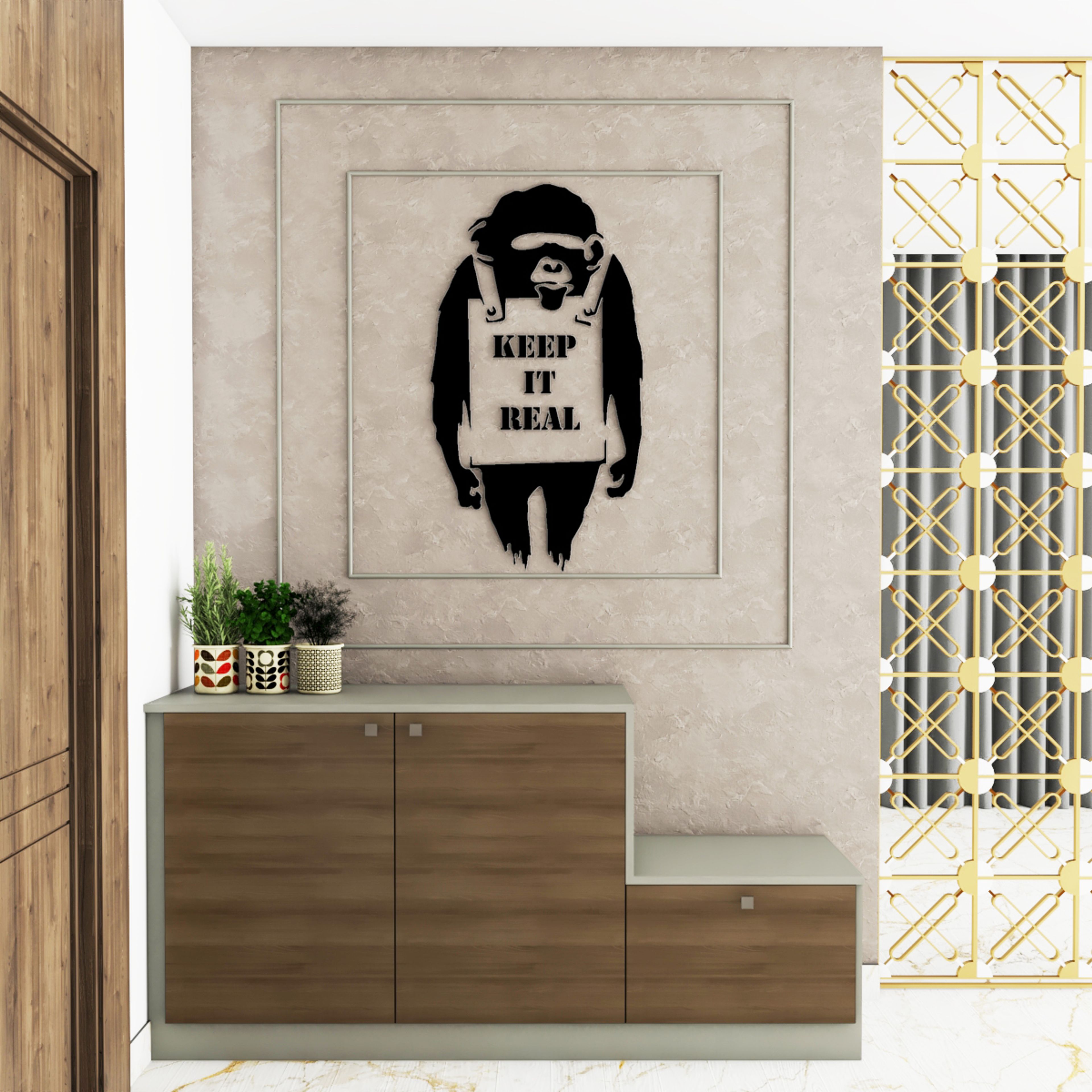 Modern Foyer Design With Cement Finish Wallpaper