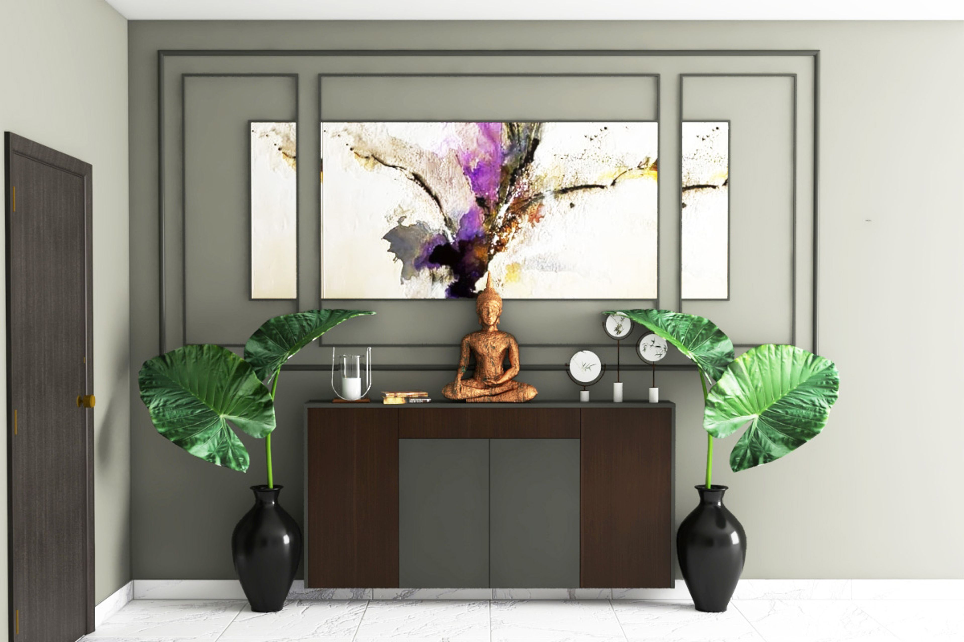 Modern Foyer Design With Walnut And Dove Grey Interiors