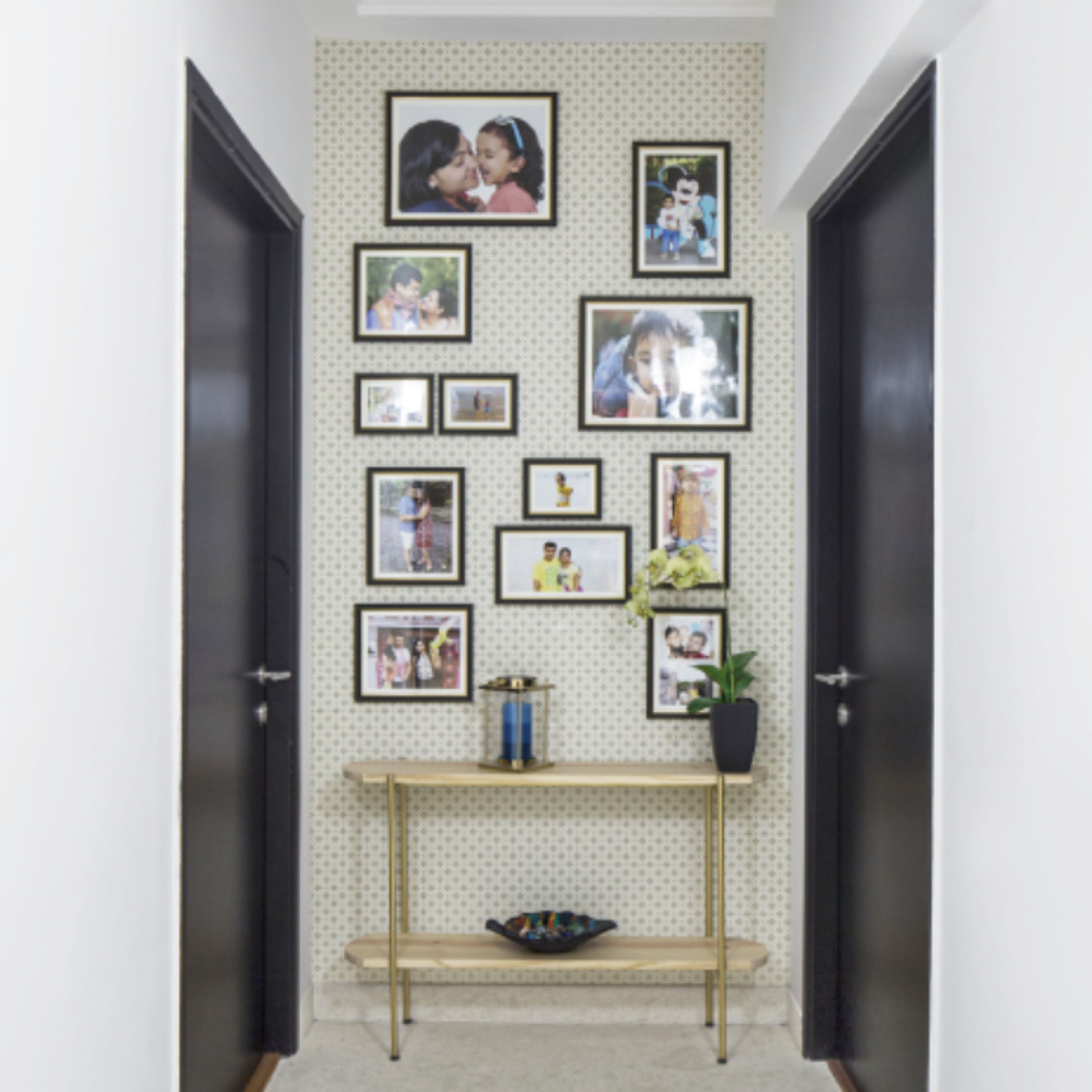 Modern Beige Foyer Design With Picture Accent Wall