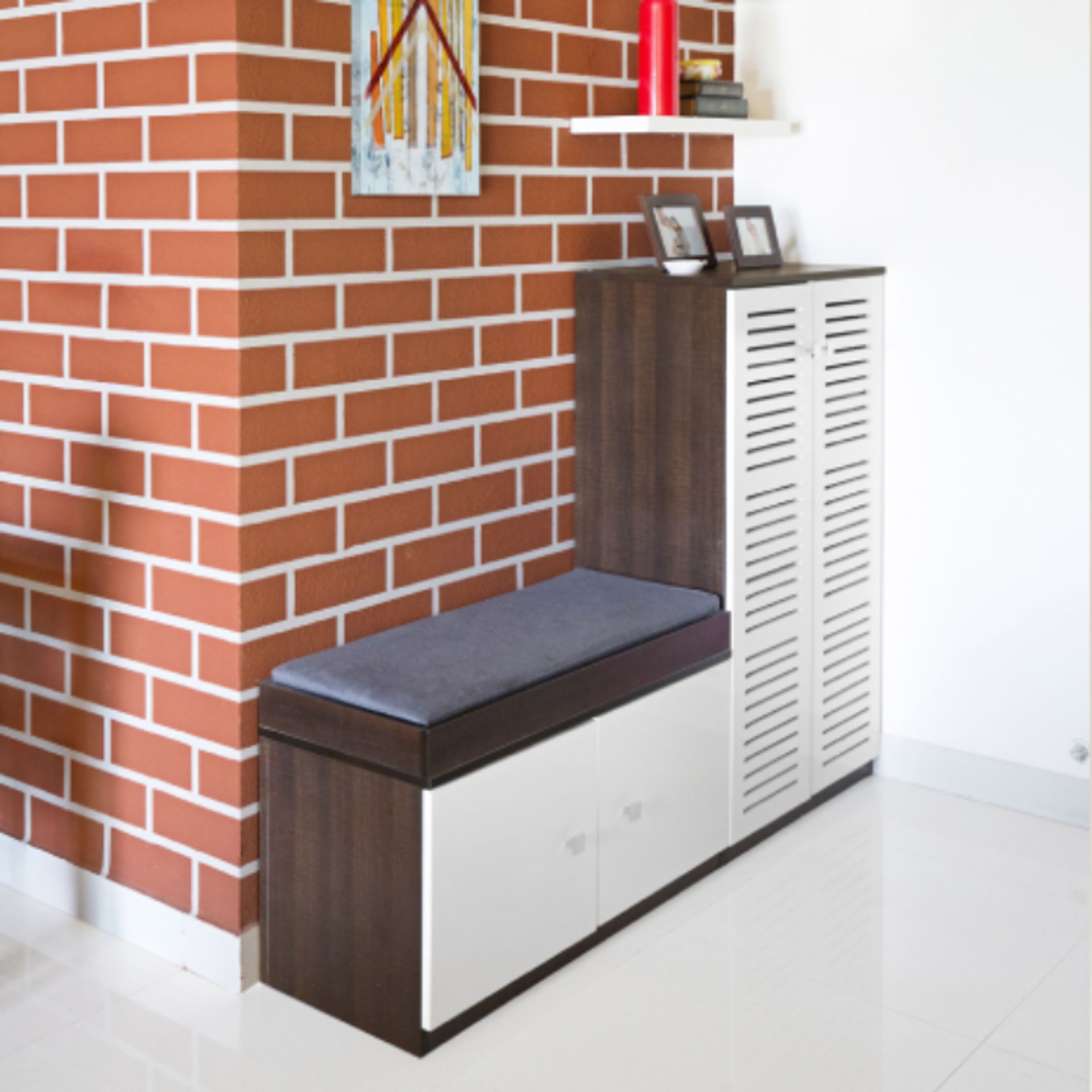 Modern White And Brown Foyer Design