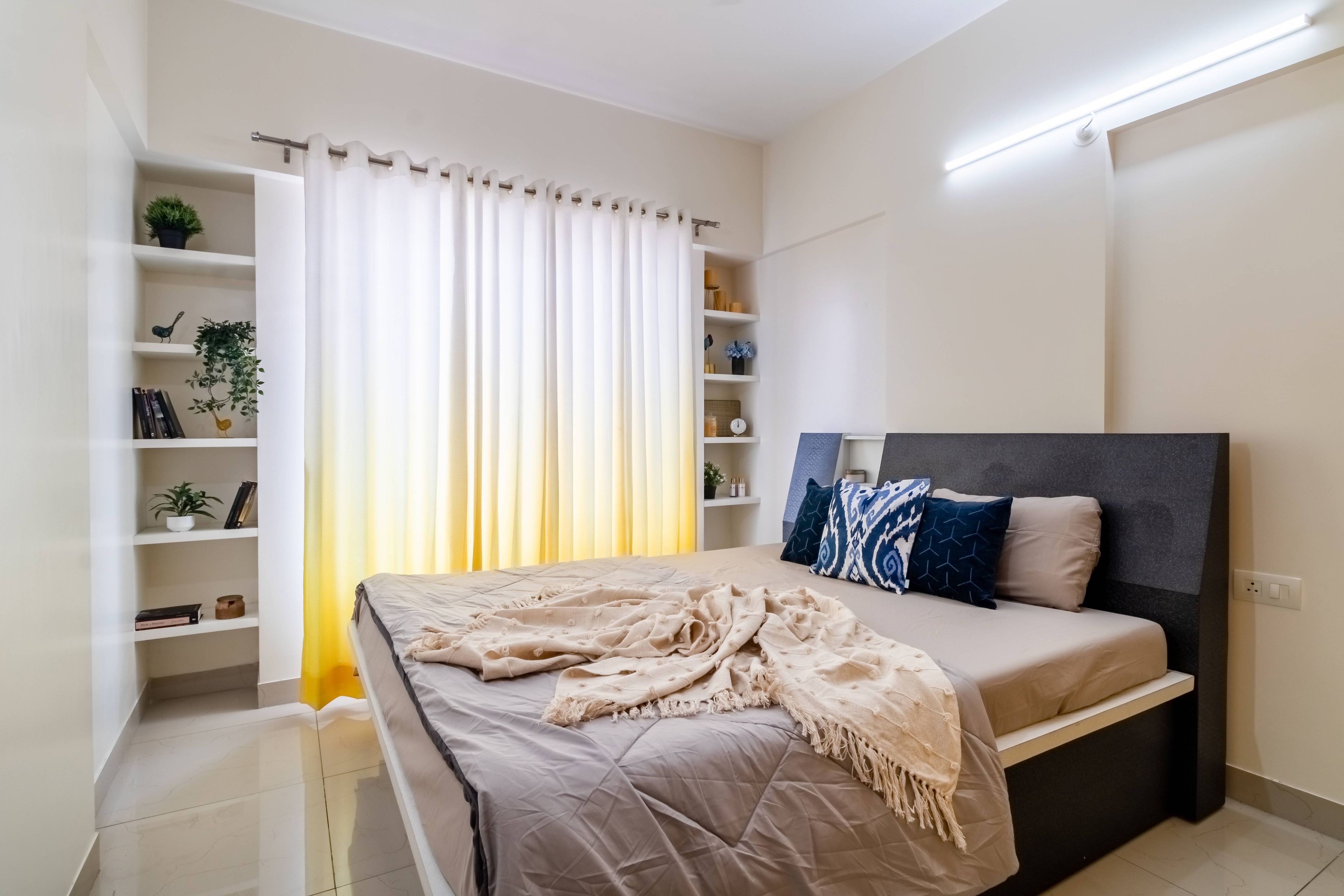 Modern Guest Room Design With Soft Tufted Headboard