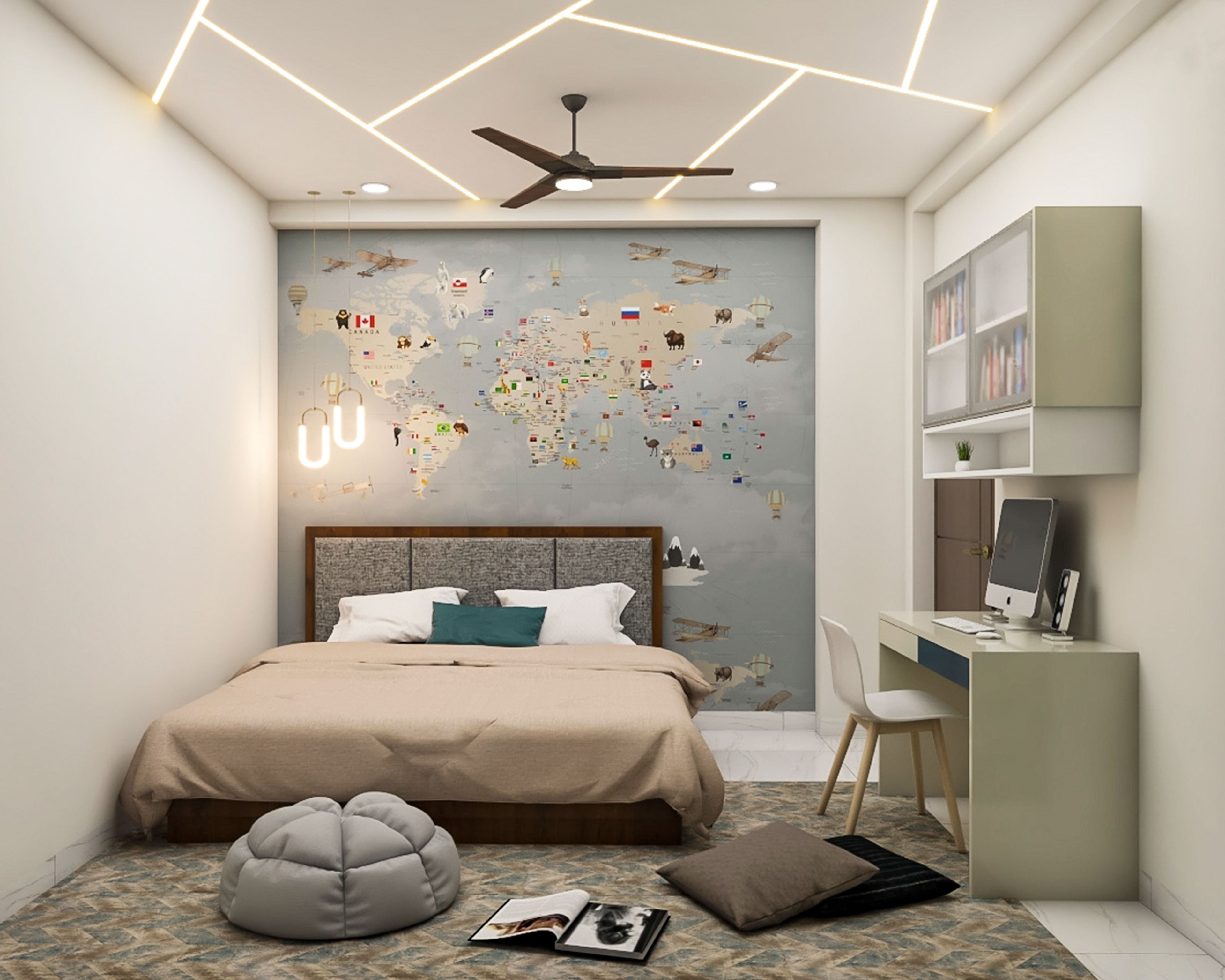 Modern Guest Room Design With Wall Graphic Design