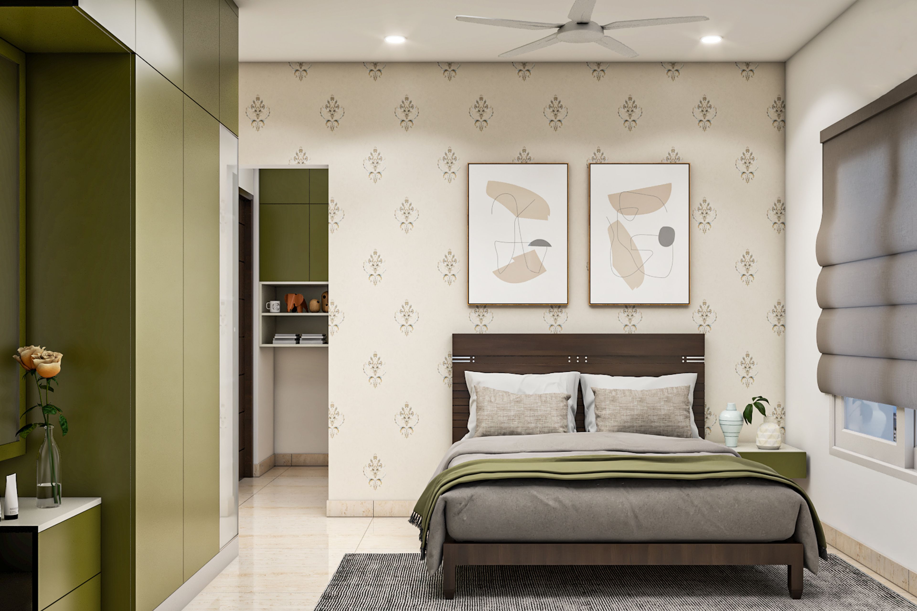 Contemporary Guest Bedroom Design With Wooden Headboard