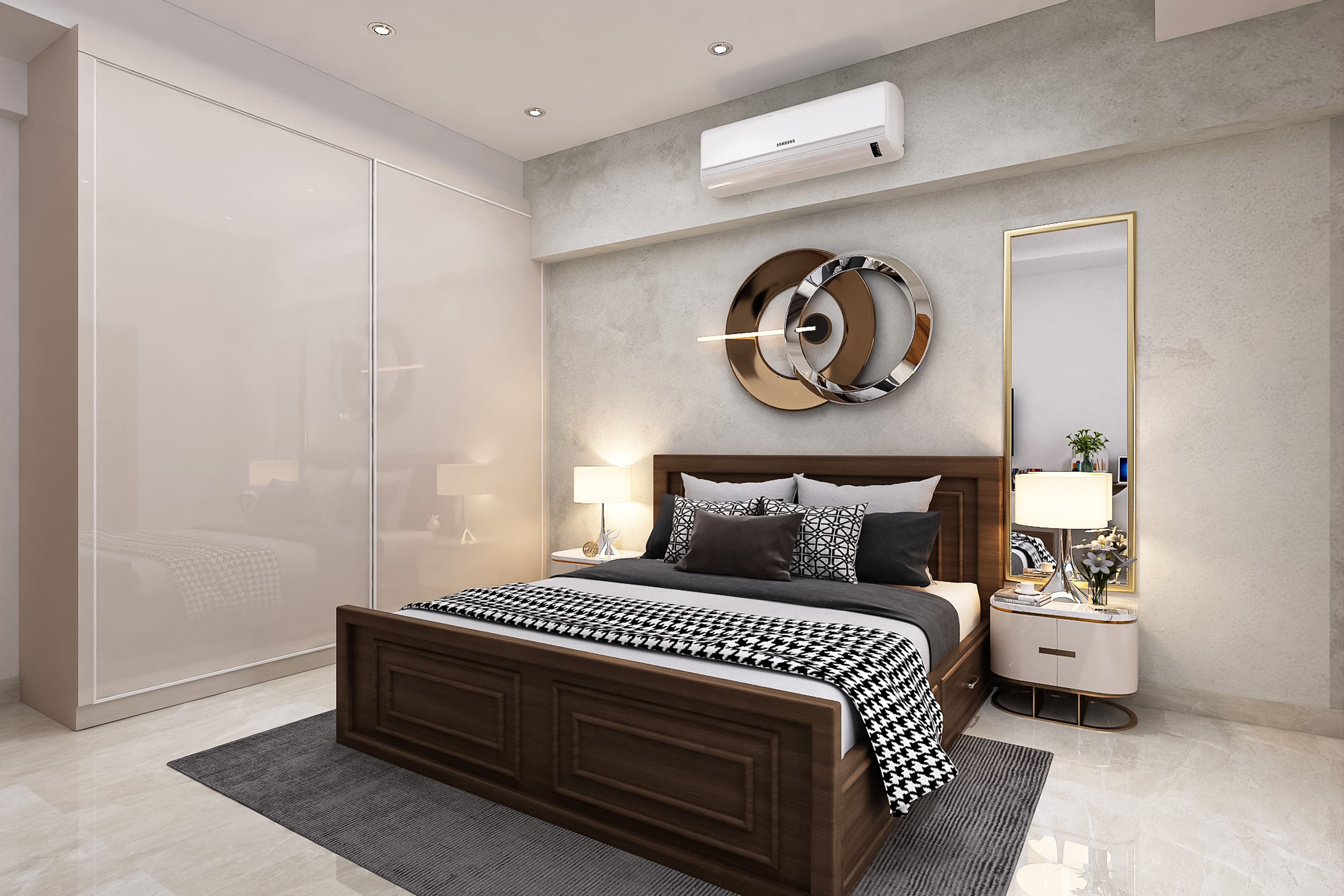 Modern Guest Bedroom Design With Full-Height Sliding Wardrobe