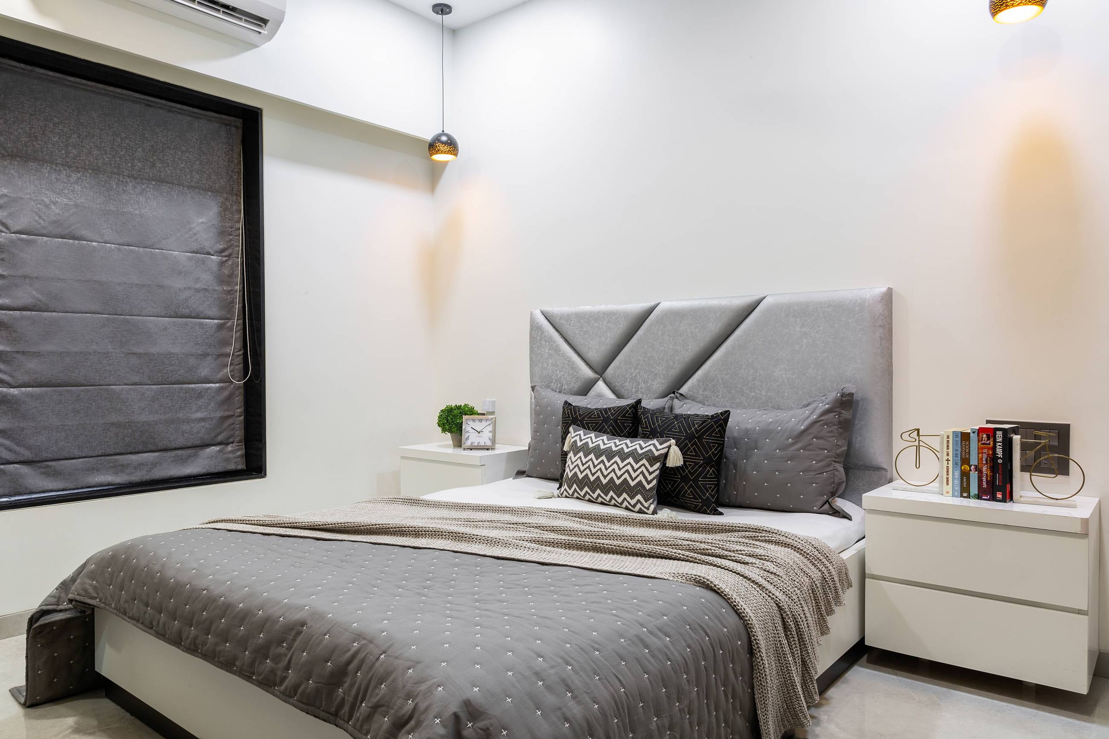 Modern Guest Bedroom Design With White And Grey Furnishing