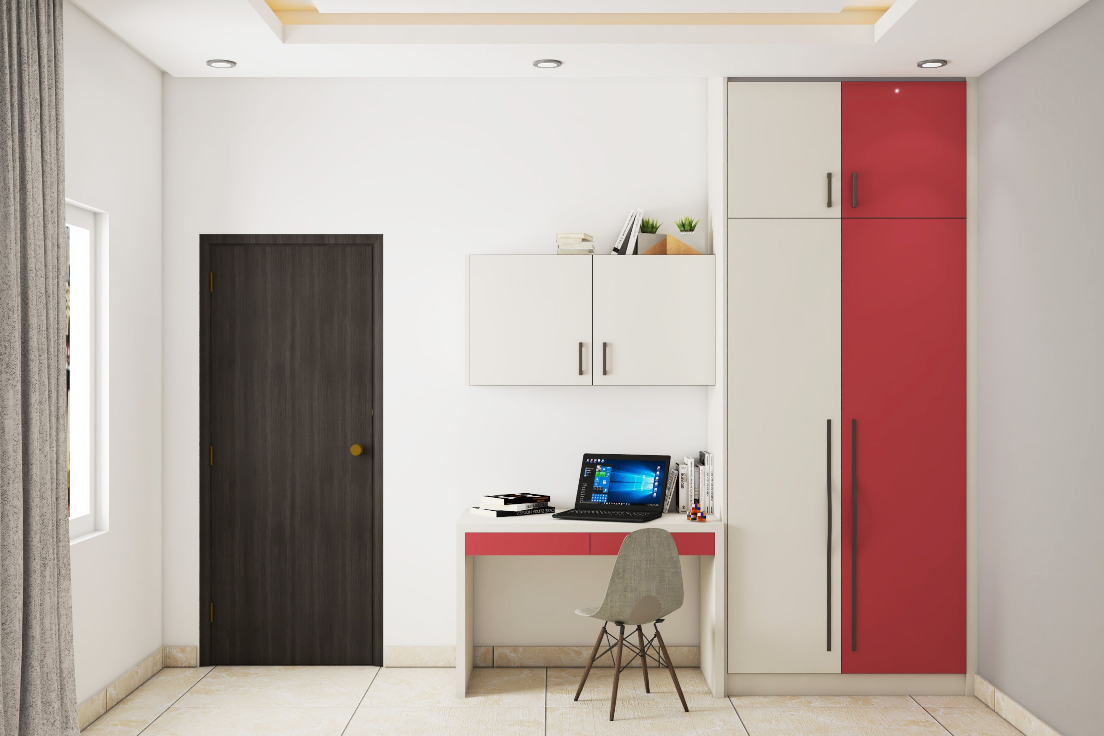 Modern Home Office Design With Closed Storage Cabinets
