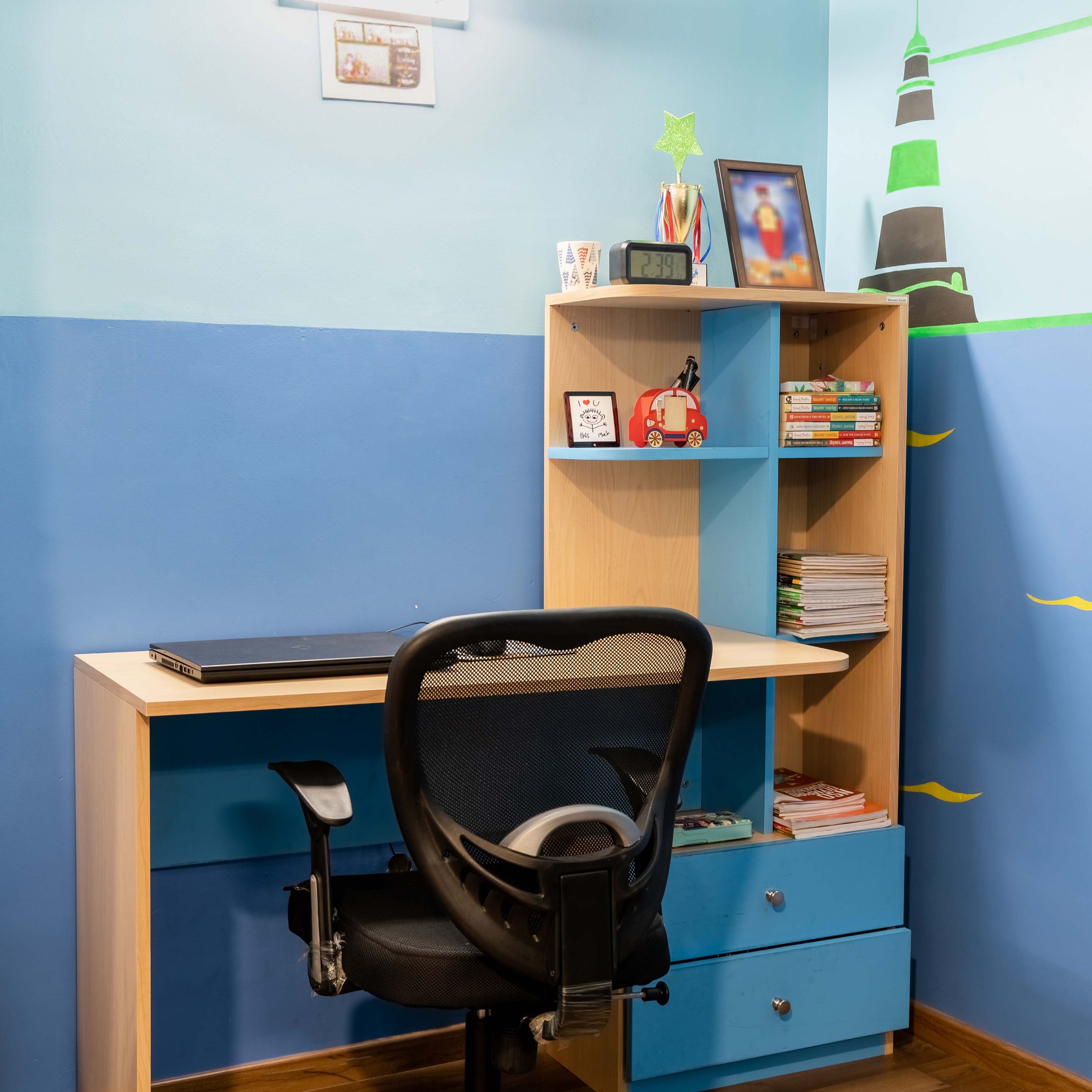 Modern Home Office Design With A Tall Storage Unit