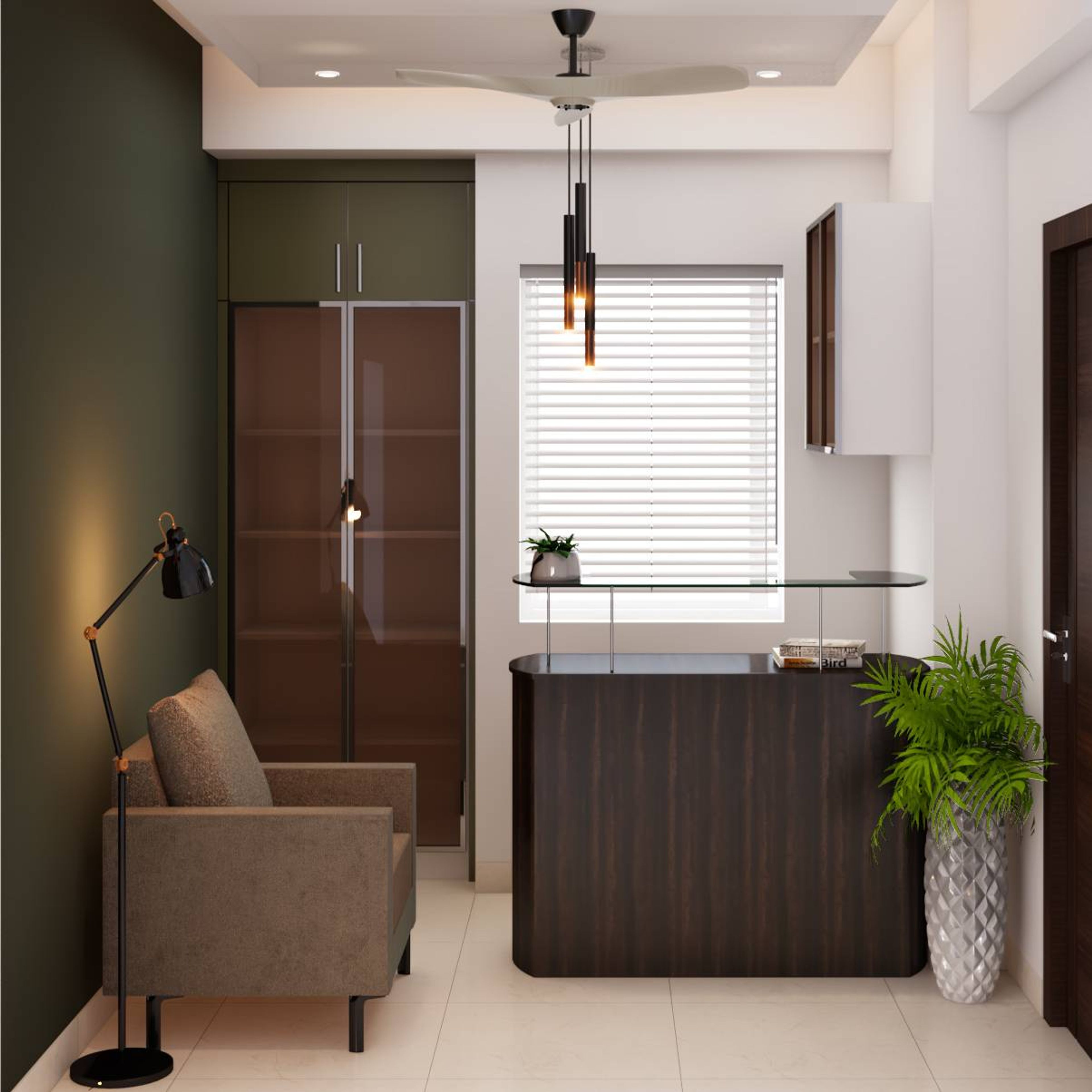 Contemporary Home Office Design With A Cosy Single-Seater Sofa