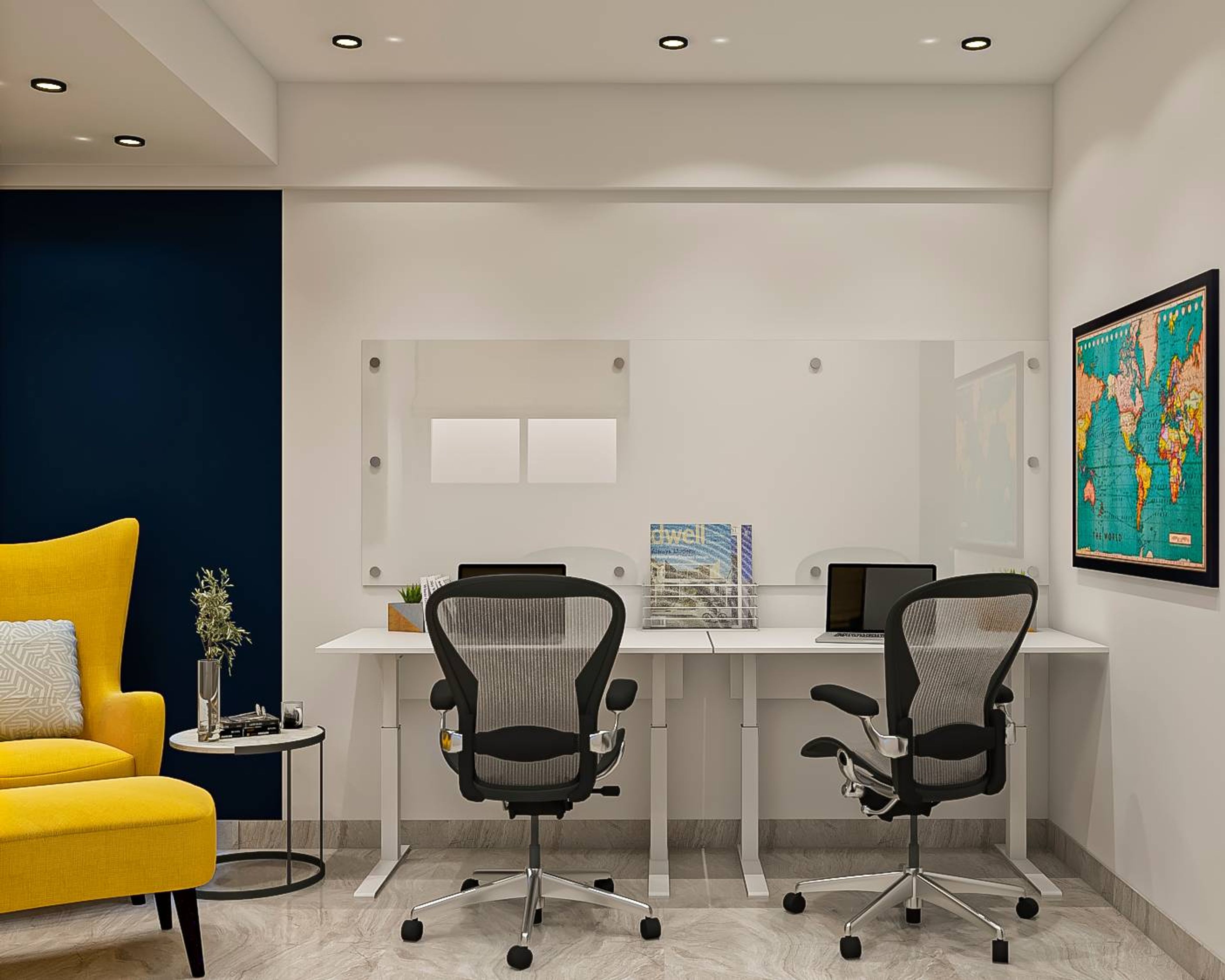 Contemporary Home Office Design With A Wide Study Table