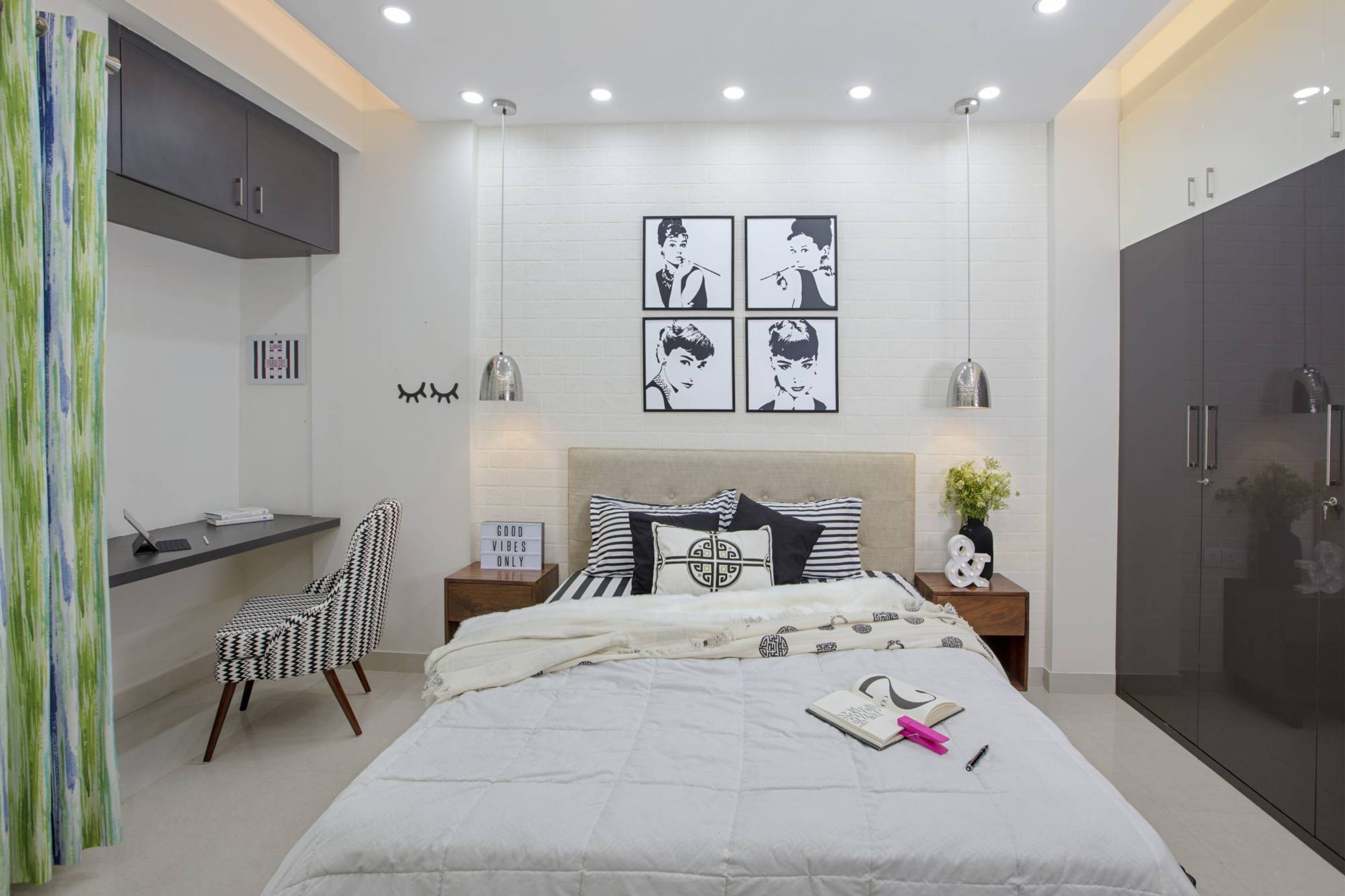 Modern Kids Bedroom Design With White Bed And A Wall-Mounted Study Table