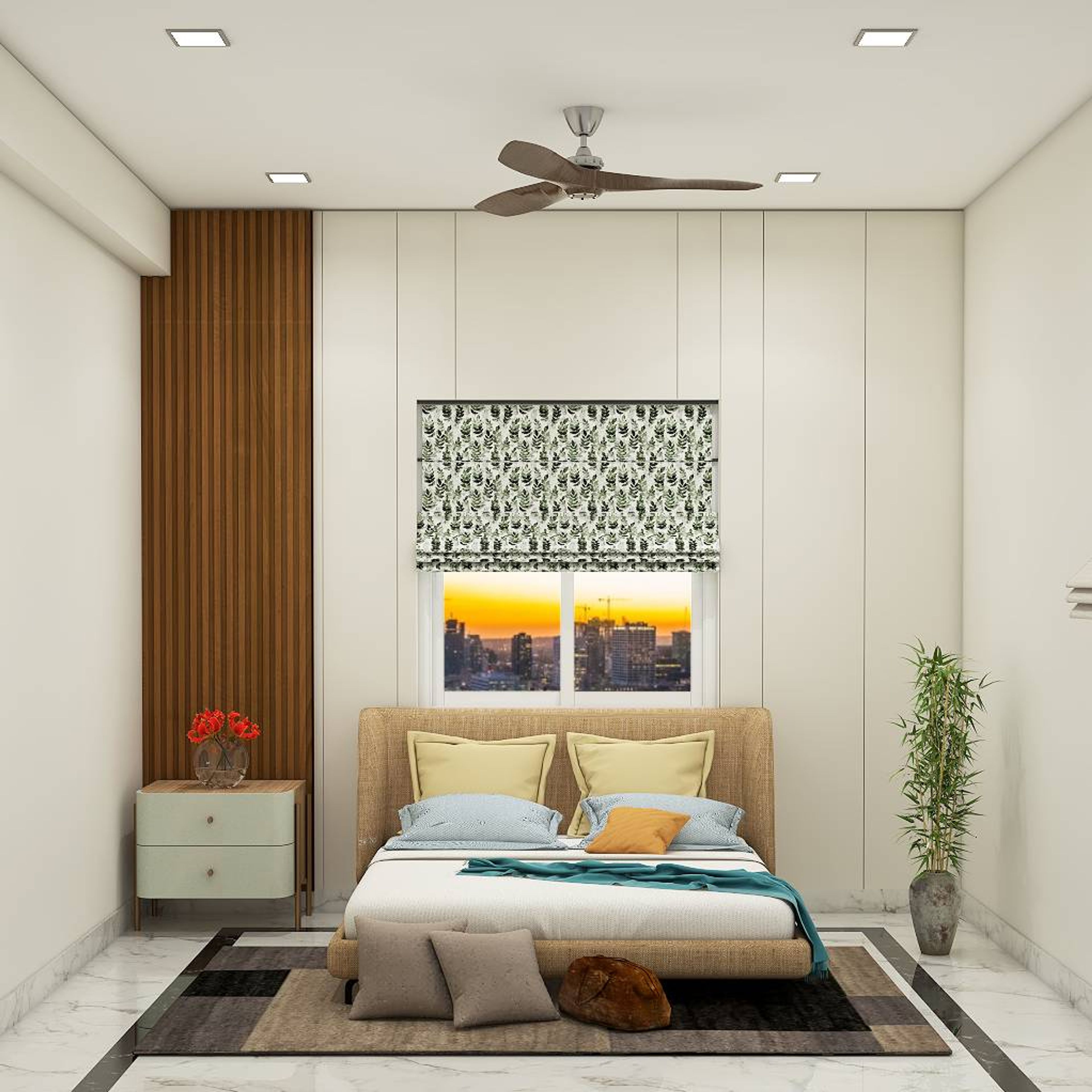 Contemporary Kids Room With A Double Bed And Bedside Table