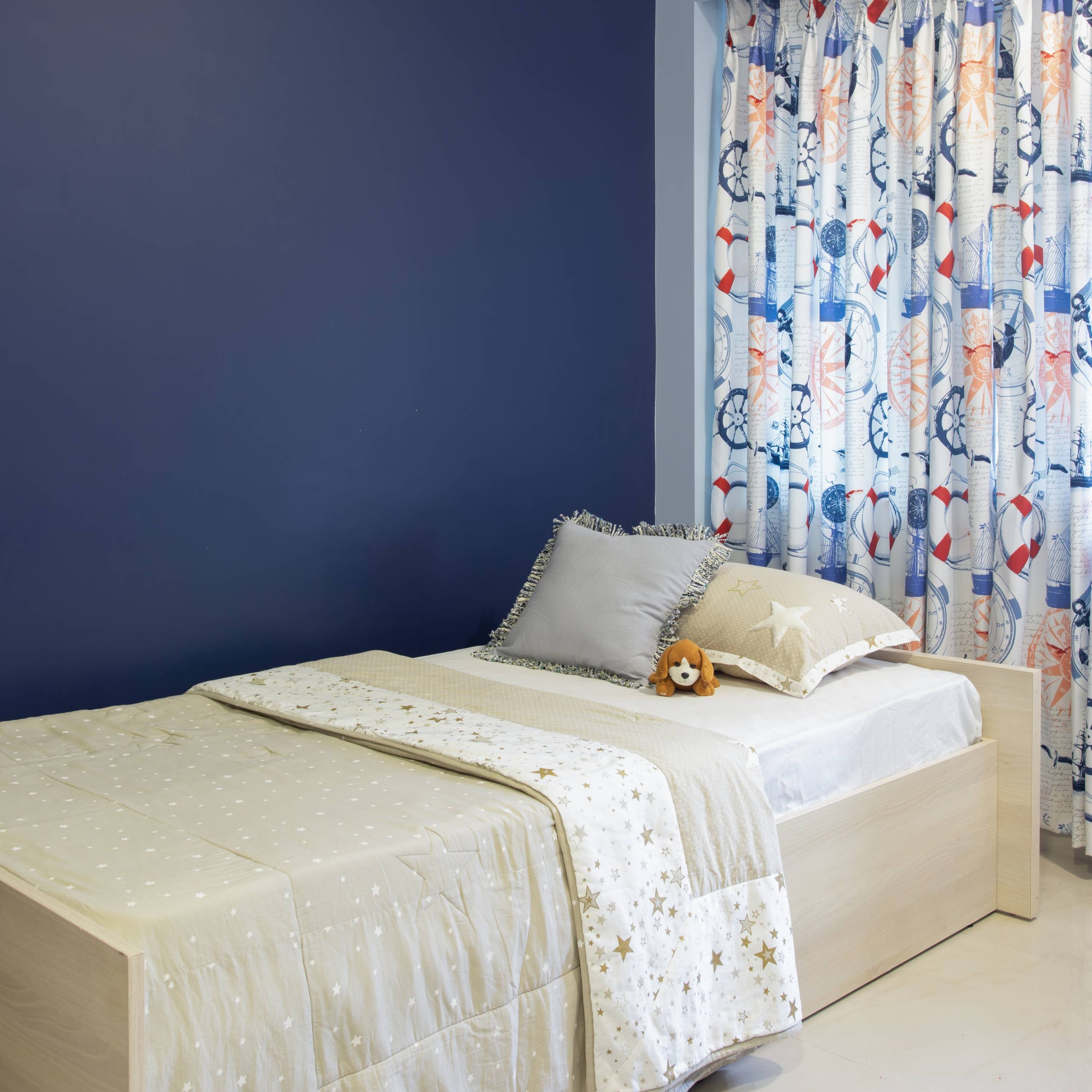 Modern Kids Room Design With A Tree-Shaped Shelving Unit