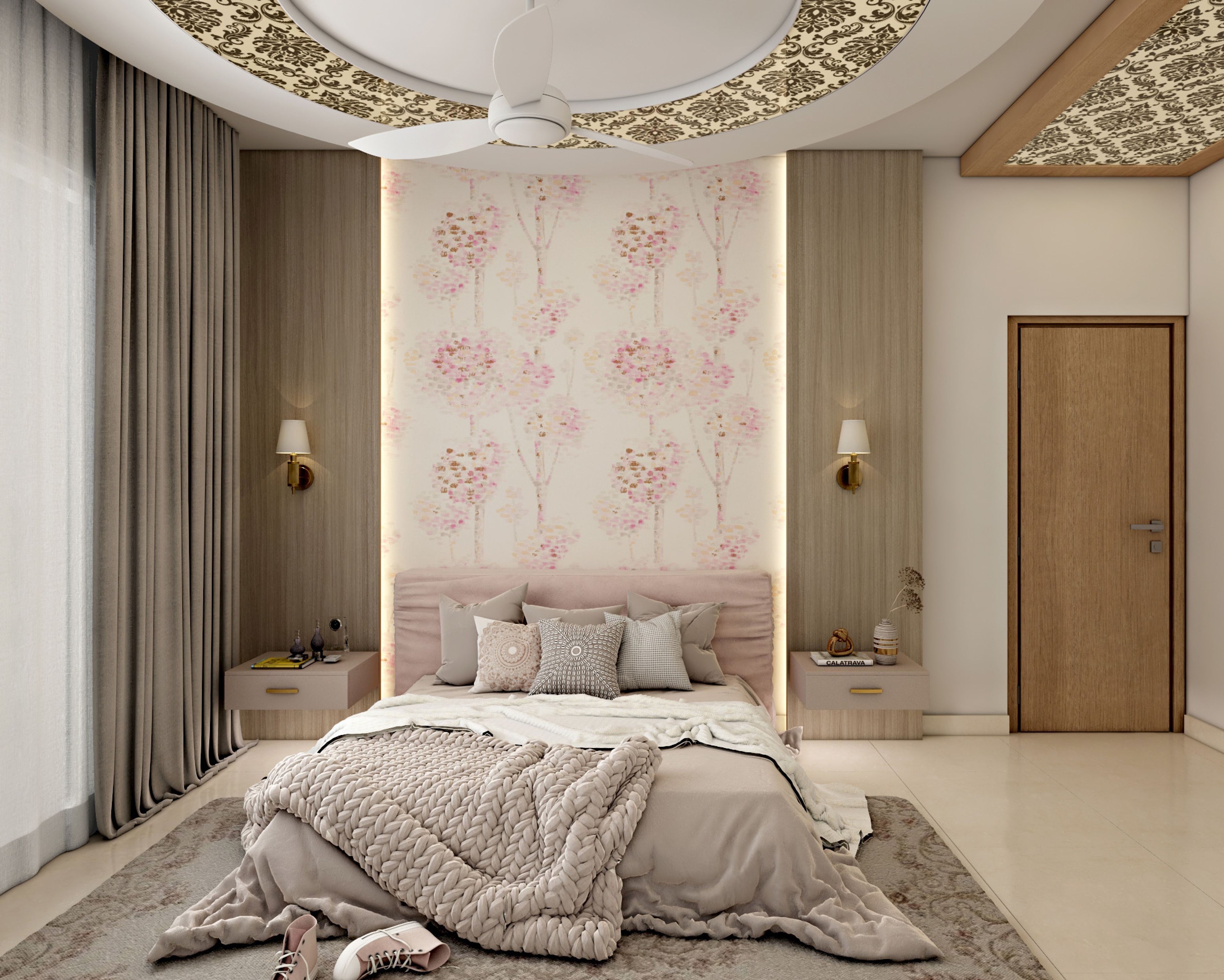 Classic Kids Room Design With Neutral-Toned Upholstered Double Bed