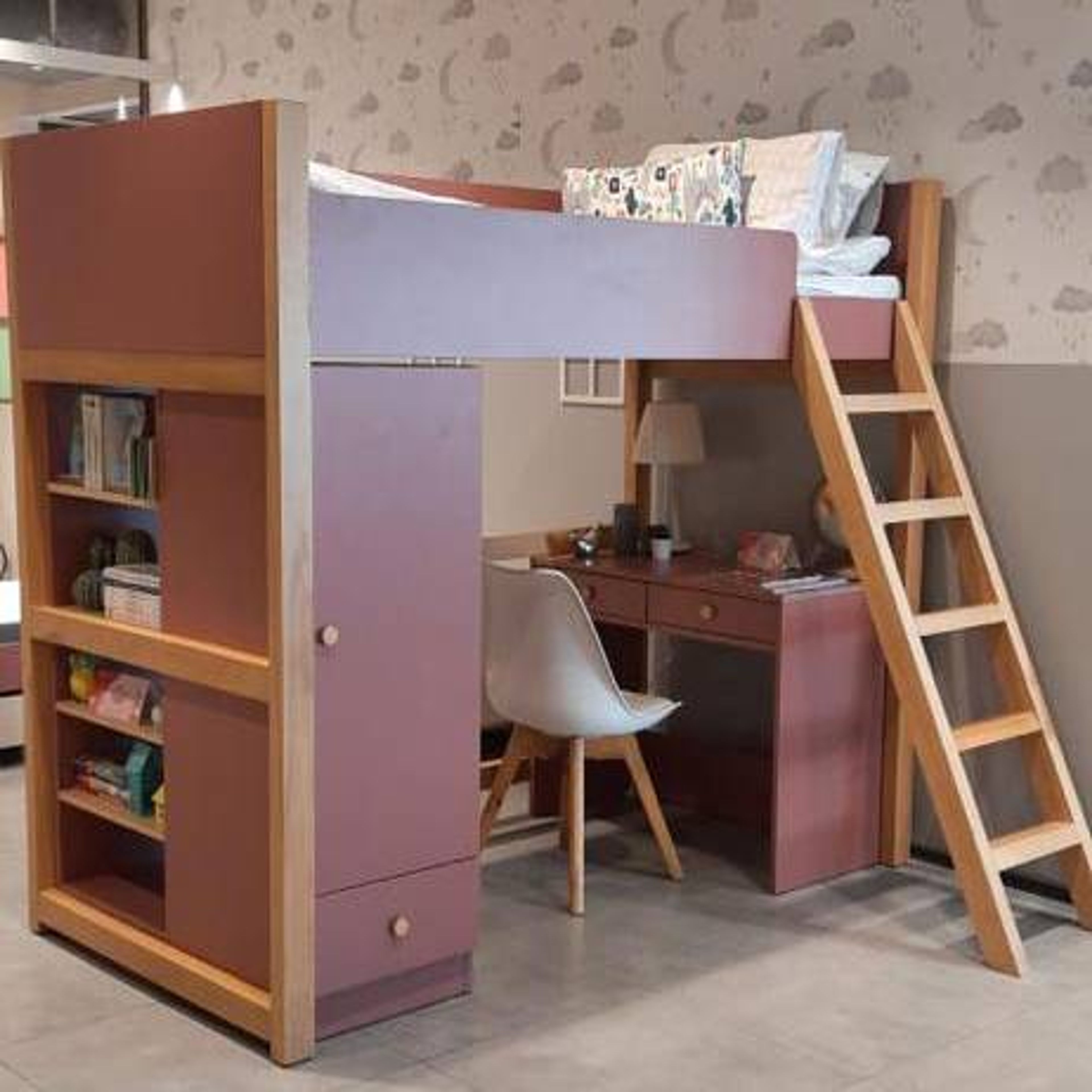 Modern Kids Room Design With A Wooden Bunk Bed And Study Unit
