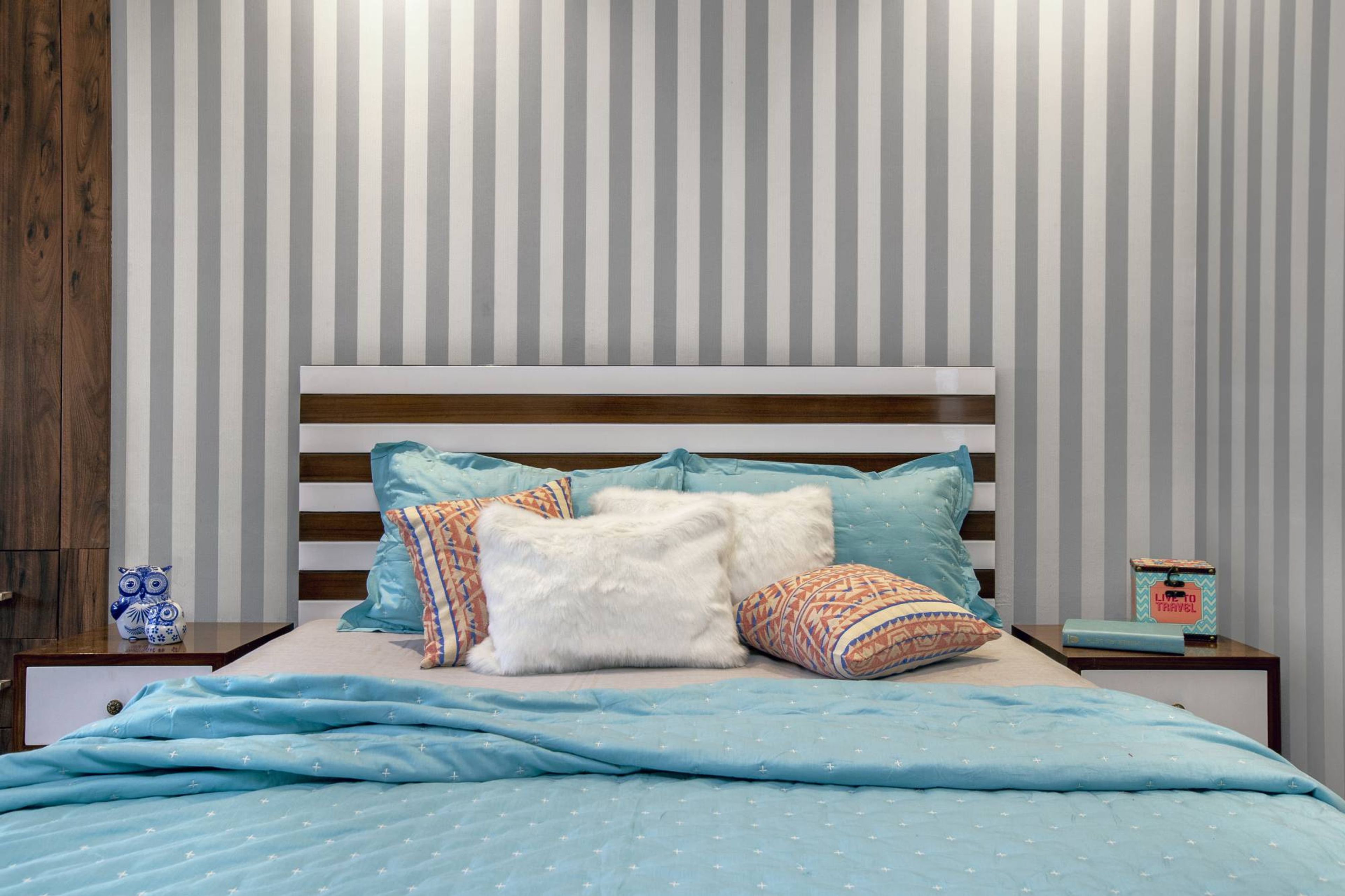 Modern Kids Bedroom Design With Wooden Double Bed And Side Tables