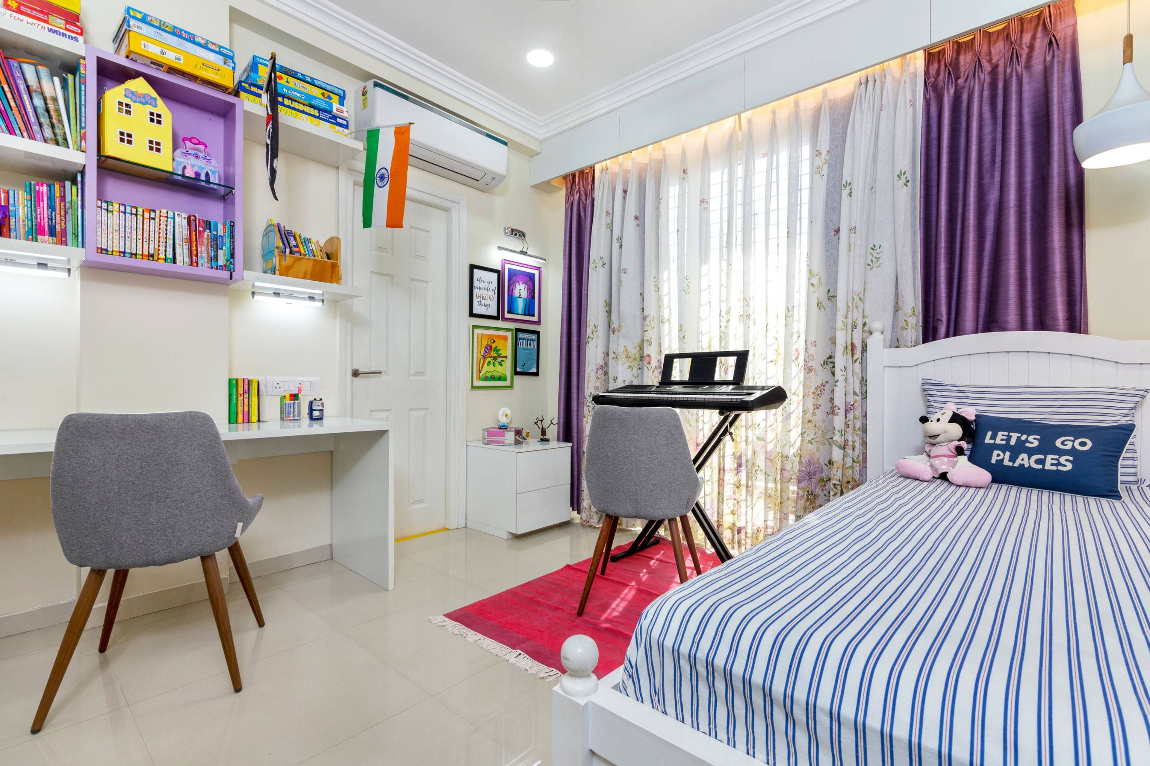 Modern Kids Bedroom Design With White Wall-Mounted Storage